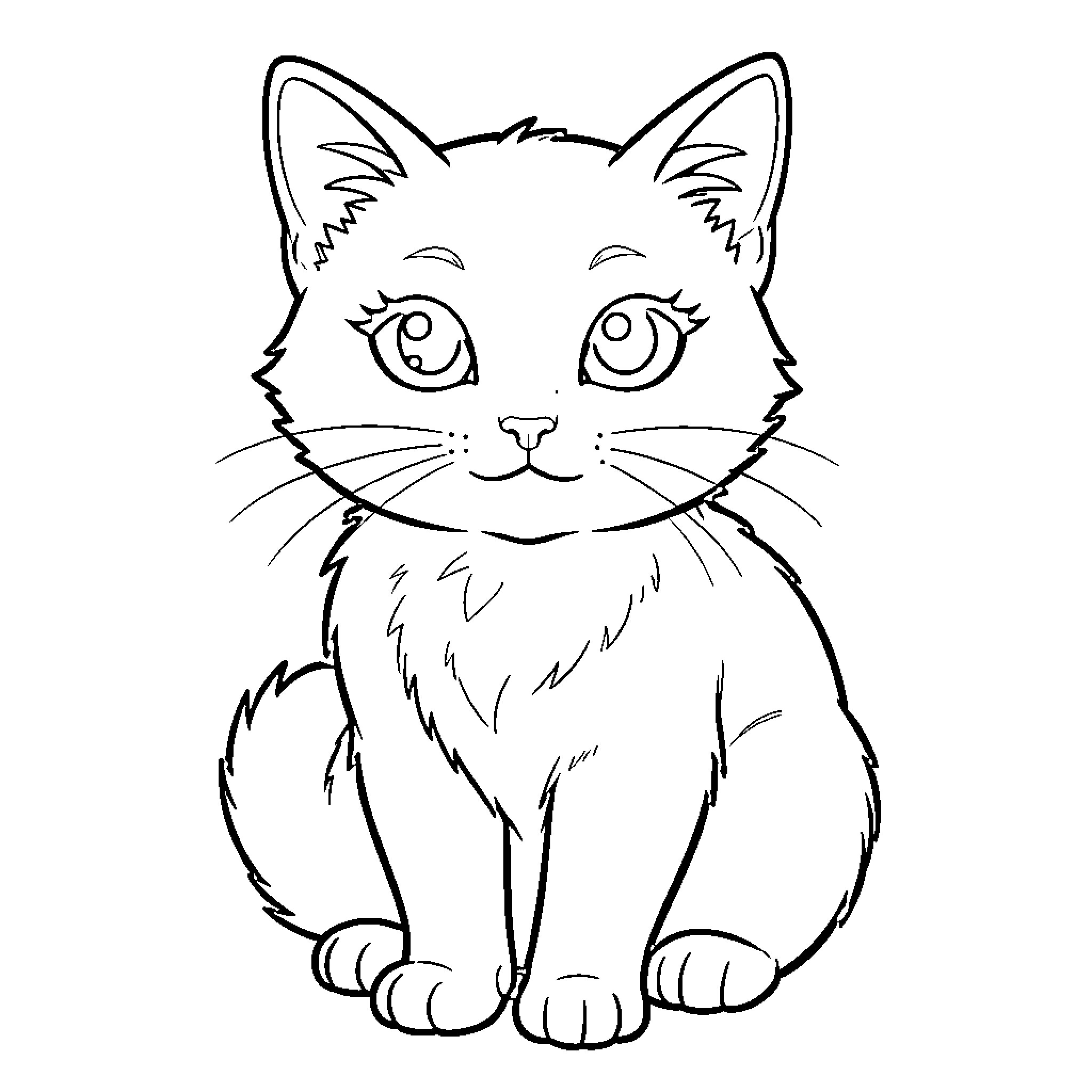 Kitten with curious expression Coloring Page (free black-and-white line drawing printable PDF for all, from beginners to advanced learners, including children, teens, adults, and seniors)