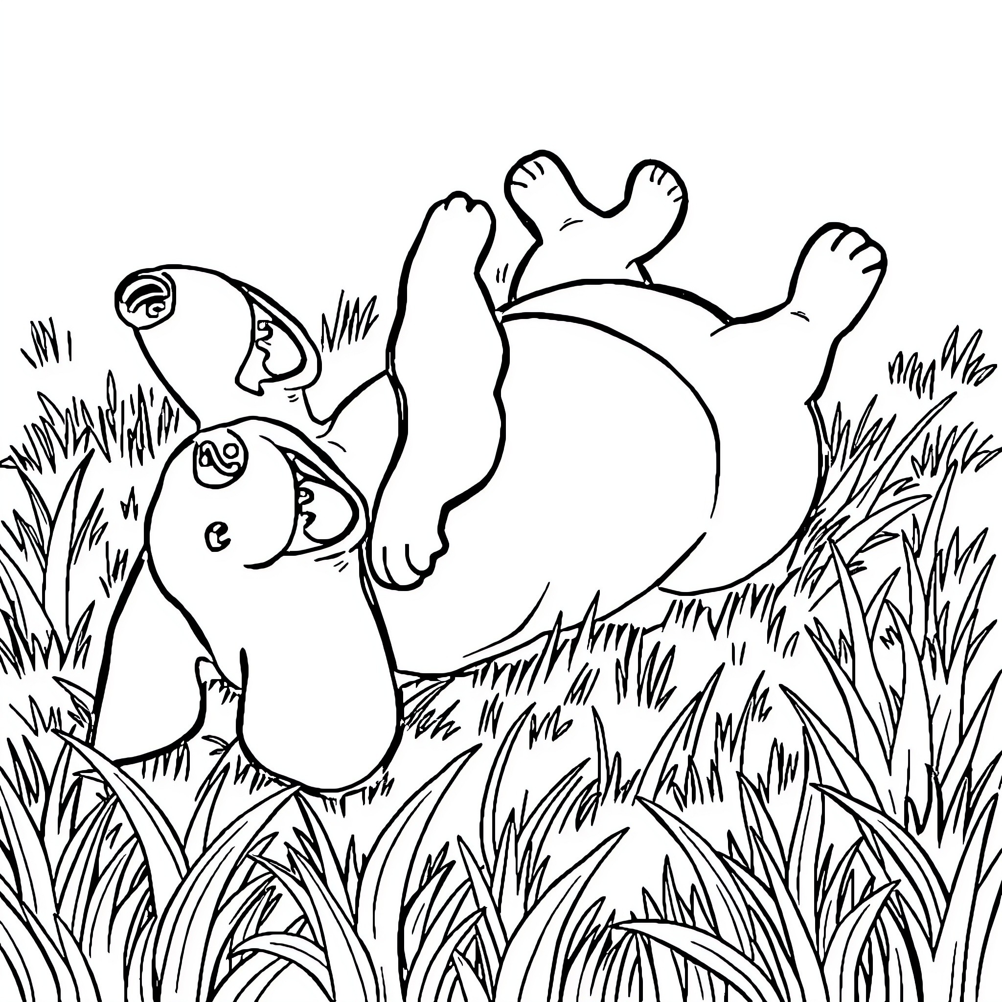 Sausage Dog Playing Joyfully in the Grass Coloring Page (free black-and-white line drawing printable PDF for all, from beginners to advanced learners, including children, teens, adults, and seniors)