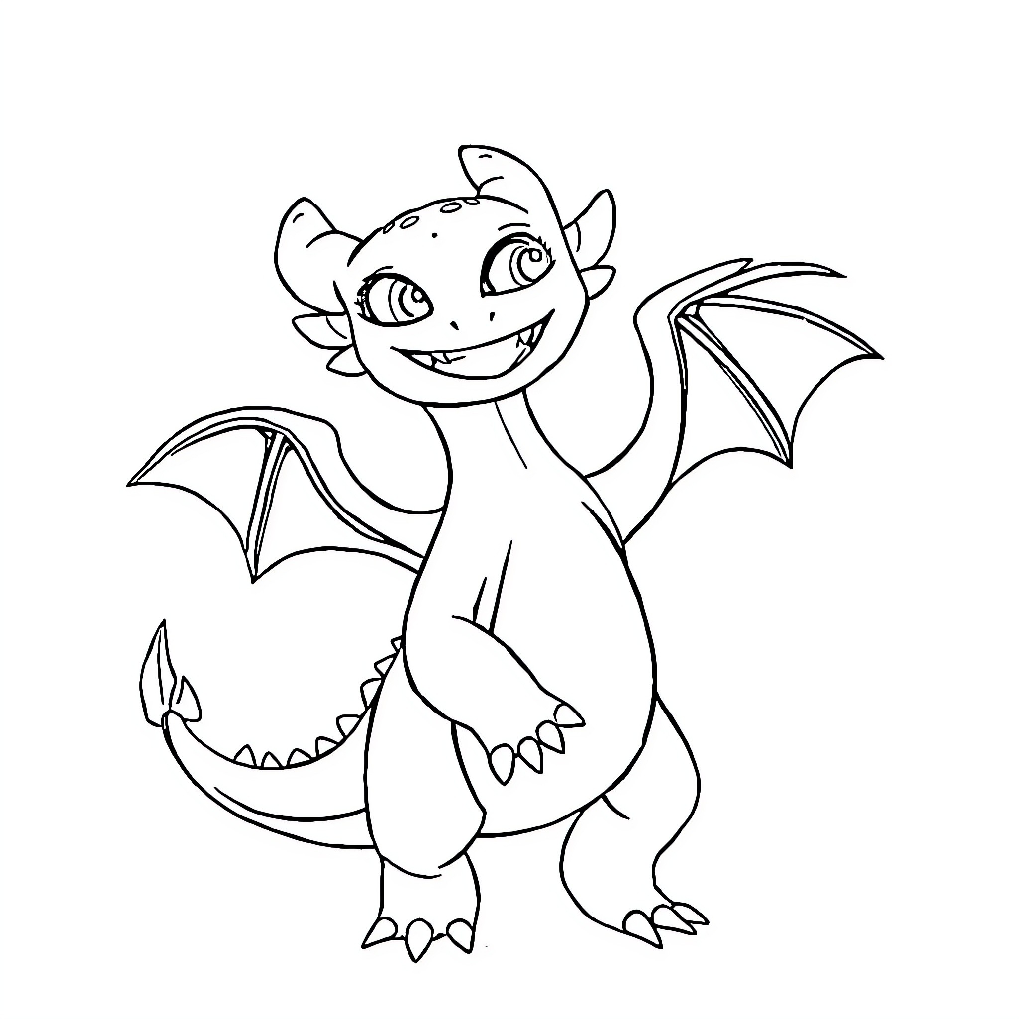 Toothless the Playful Dragon Coloring Page (free black-and-white line drawing printable PDF for all, from beginners to advanced learners, including children, teens, adults, and seniors)