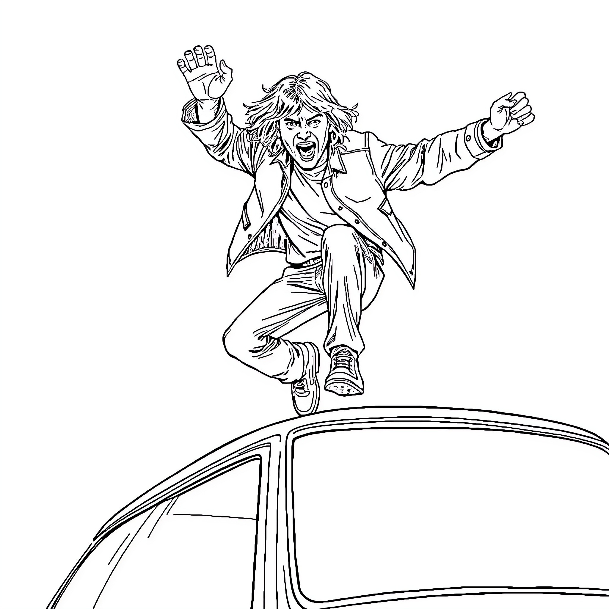 Kurt Cobain's Energetic Performance Coloring Page (free black-and-white line drawing printable PDF for all, from beginners to advanced learners, including children, teens, adults, and seniors)