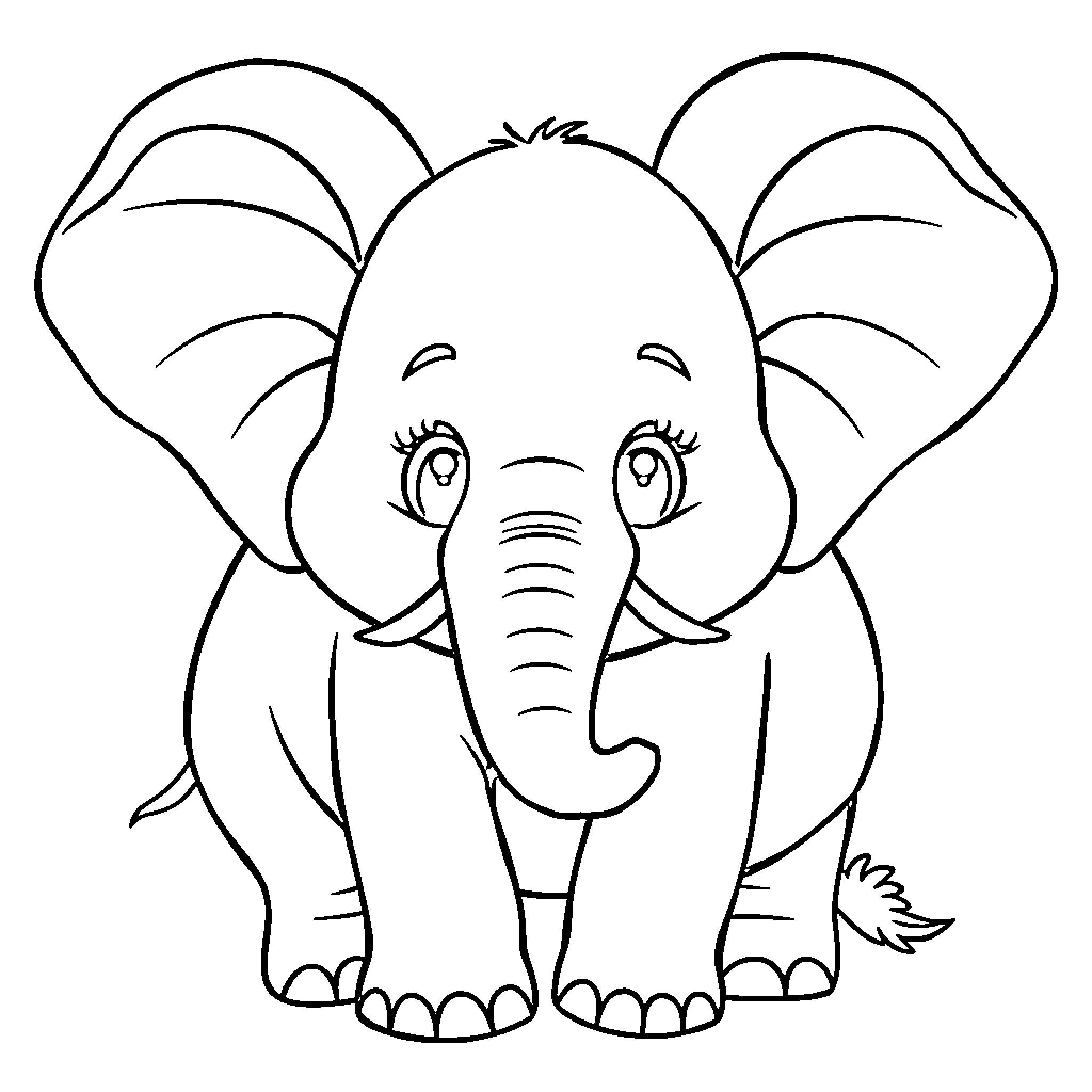 Elephant with Playful Expression Coloring Page (free black-and-white line drawing printable PDF for all, from beginners to advanced learners, including children, teens, adults, and seniors)