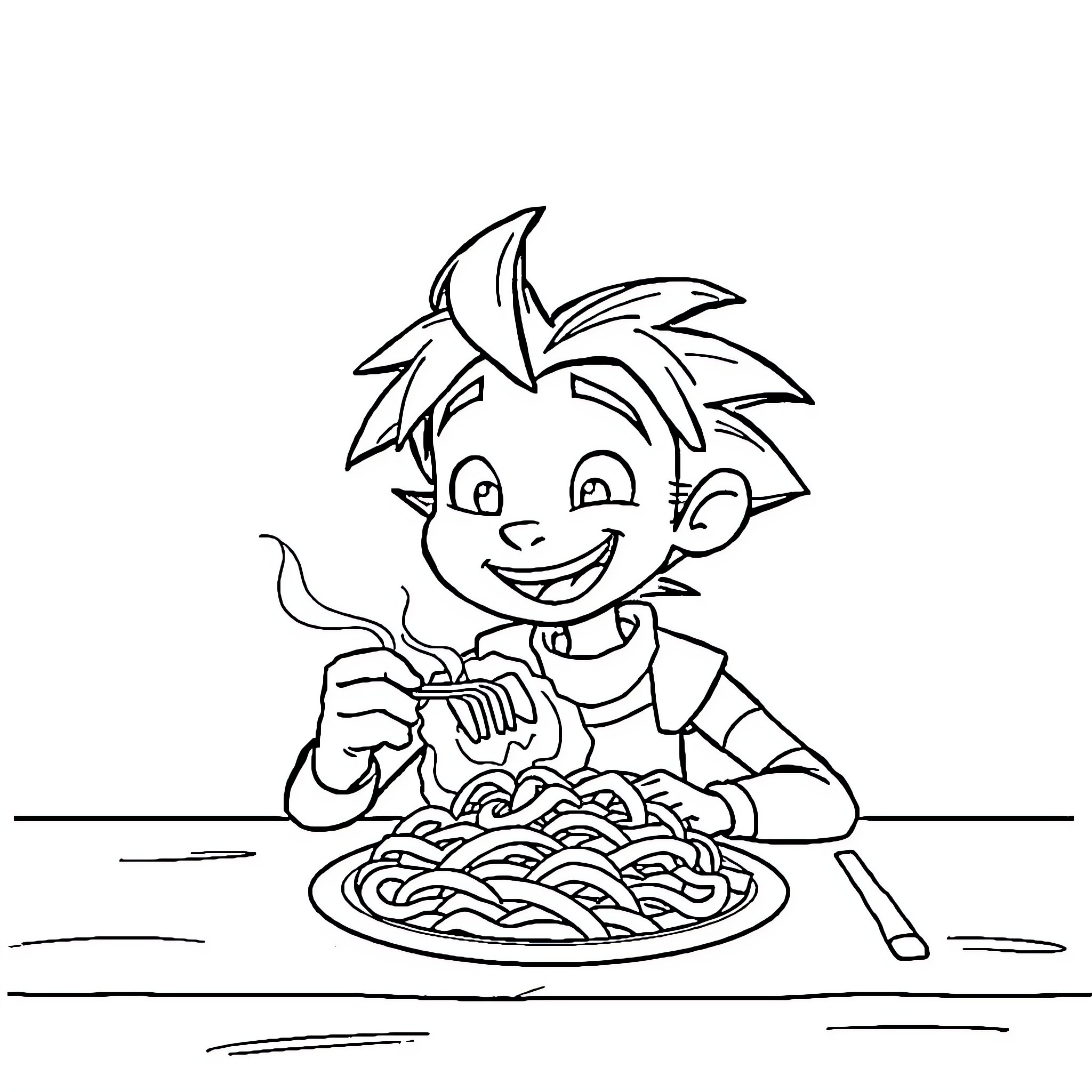 Mal enjoys a delightful meal Coloring Page (free black-and-white line drawing printable PDF for all, from beginners to advanced learners, including children, teens, adults, and seniors)