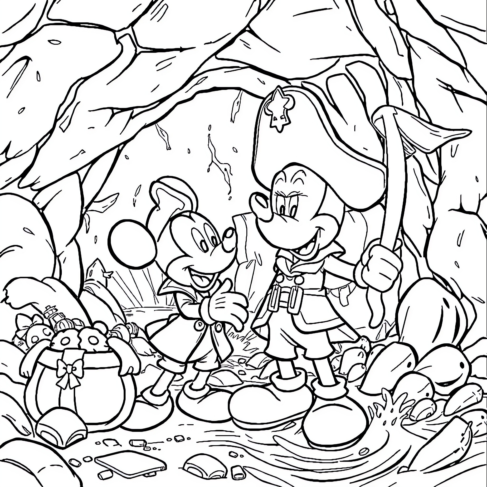 Ruben's Whimsical Adventure in the Forest Coloring Page (free black-and-white line drawing printable PDF for all, from beginners to advanced learners, including children, teens, adults, and seniors)