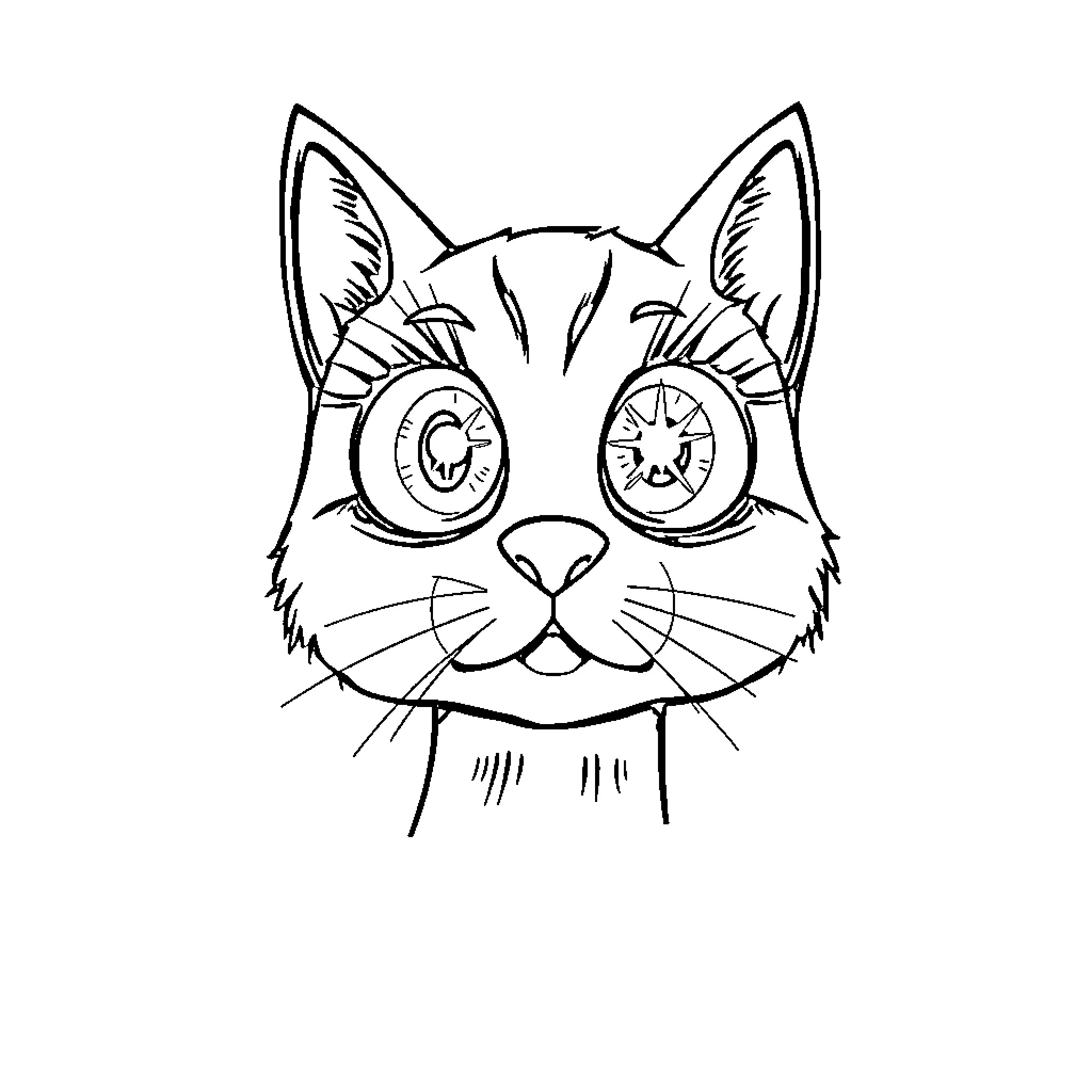 Eye-Catching Cat's Curious Expression Coloring Page (free black-and-white line drawing printable PDF for all, from beginners to advanced learners, including children, teens, adults, and seniors)