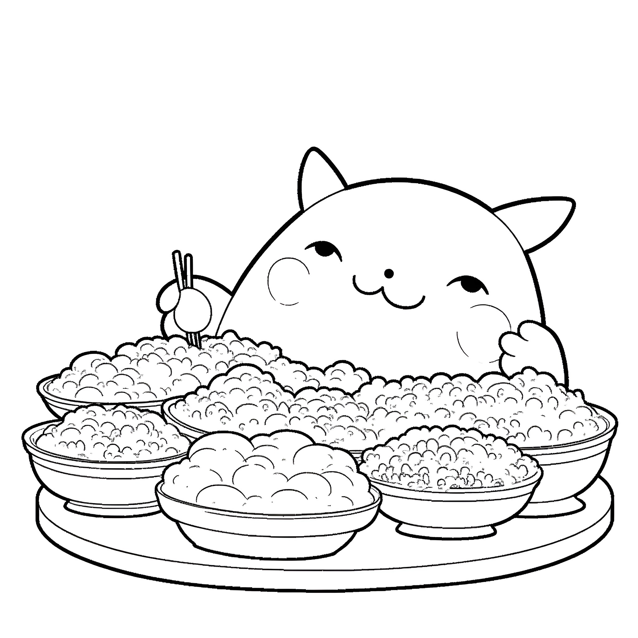 Snorlax enjoying a hearty meal Coloring Page (free black-and-white line drawing printable PDF for all, from beginners to advanced learners, including children, teens, adults, and seniors)