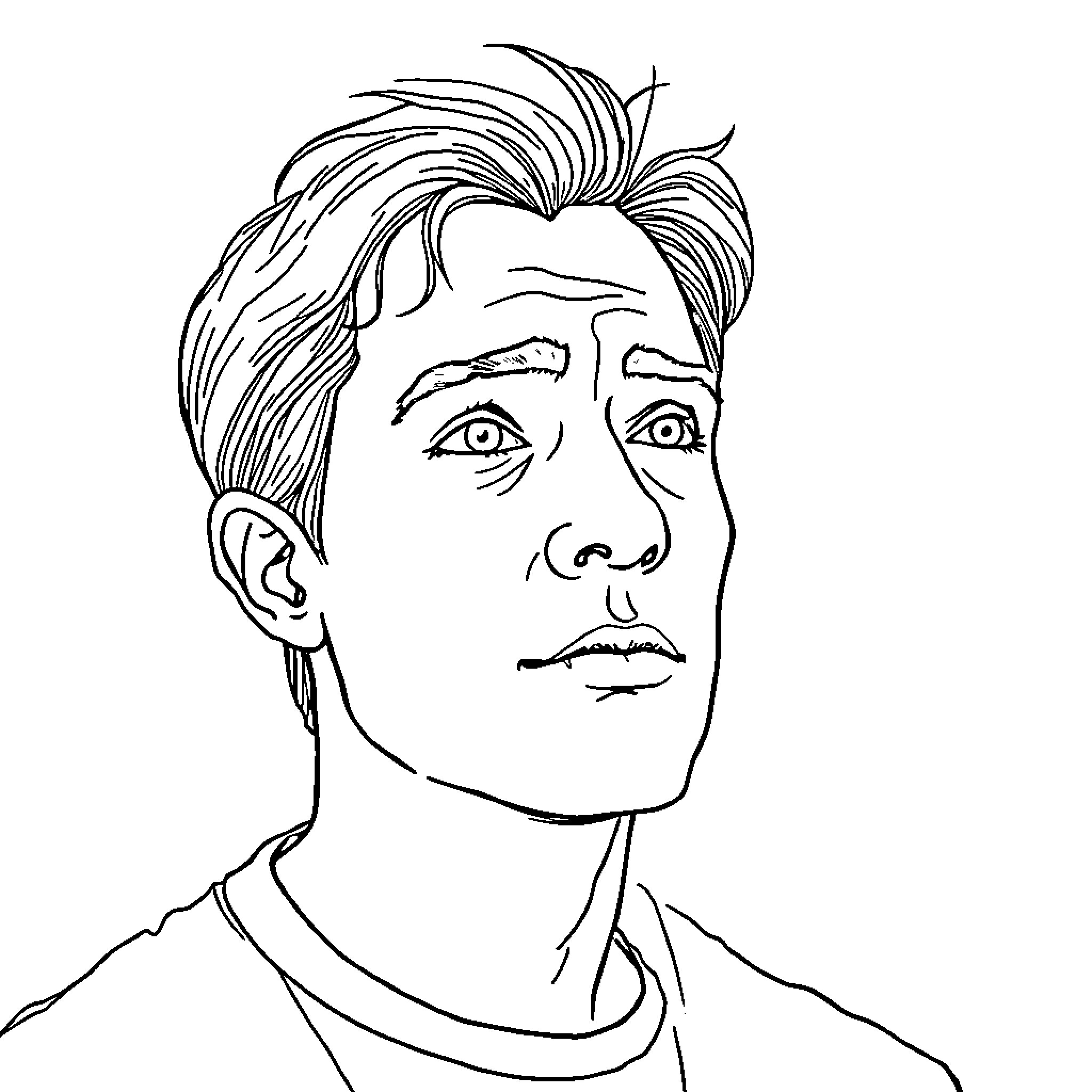 Self Portrait of a Thoughtful Young Man Coloring Page (free black-and-white line drawing printable PDF for all, from beginners to advanced learners, including children, teens, adults, and seniors)