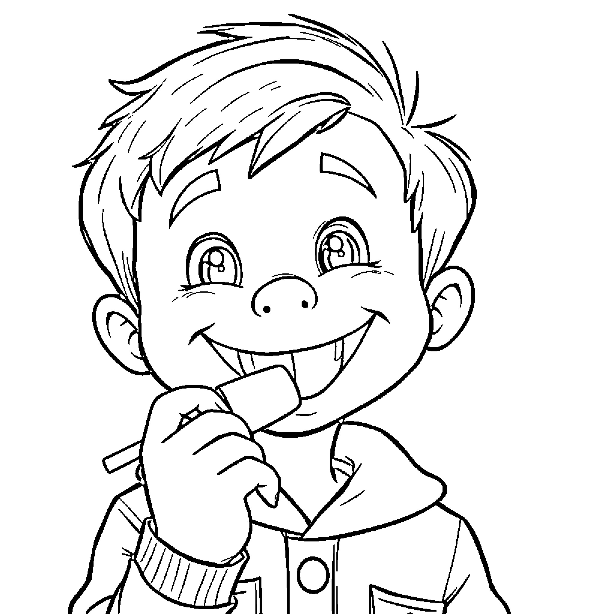 Boy excitedly waving in a cheerful expression Coloring Page (free black-and-white line drawing printable PDF for all, from beginners to advanced learners, including children, teens, adults, and seniors)