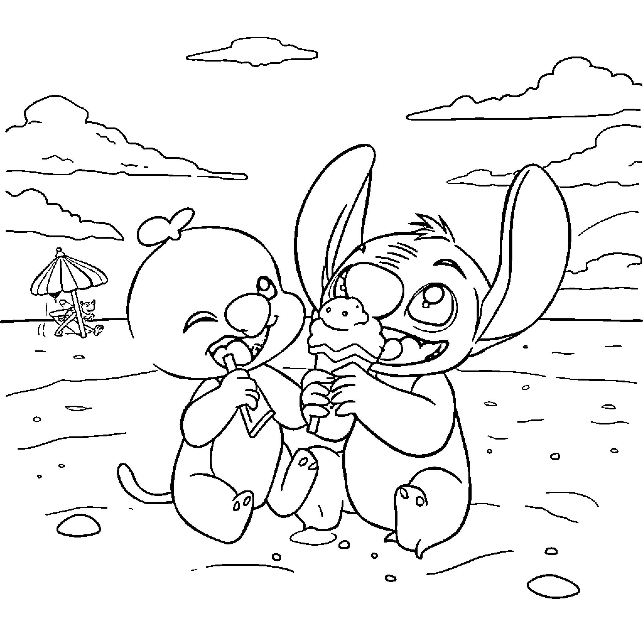 Chip's Beachside Adventure Coloring Page (free black-and-white line drawing printable PDF for all, from beginners to advanced learners, including children, teens, adults, and seniors)