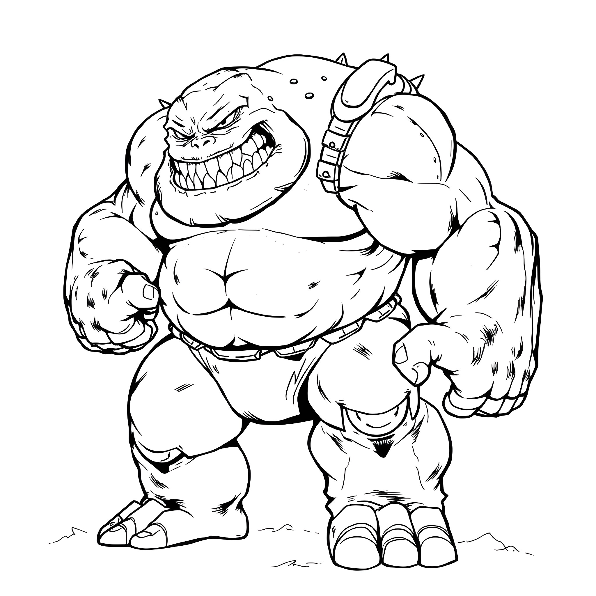 Blob monster showing muscular physique in fierce pose Coloring Page (free black-and-white line drawing printable PDF for all, from beginners to advanced learners, including children, teens, adults, and seniors)