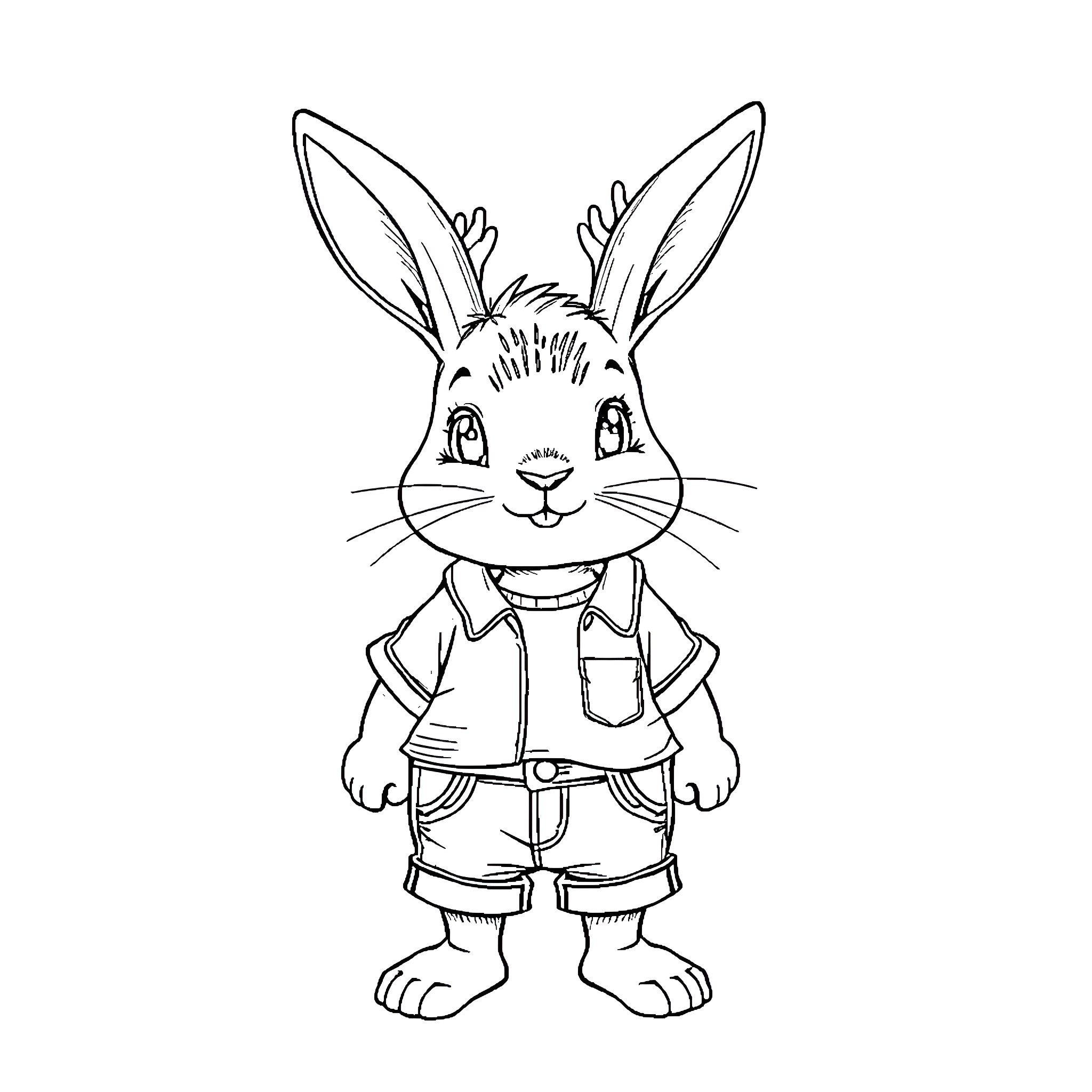 Bunny dressed in casual attire Coloring Page (free black-and-white line drawing printable PDF for all, from beginners to advanced learners, including children, teens, adults, and seniors)