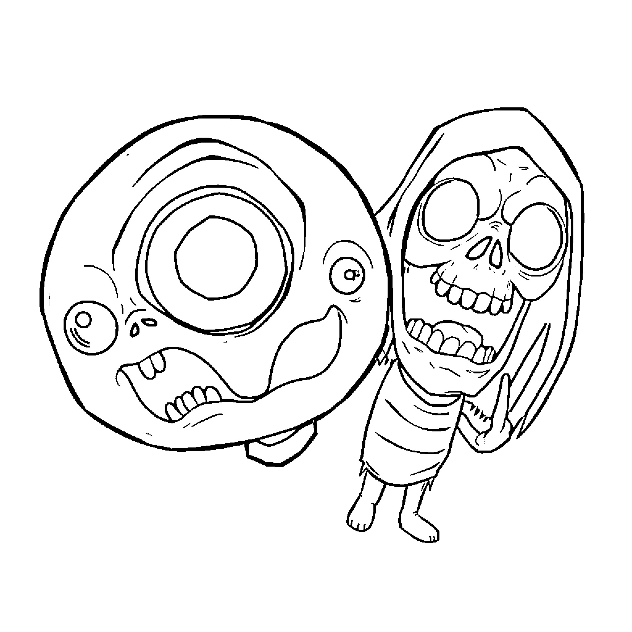 Horror Movie Character Making Scary Faces Coloring Page (free black-and-white line drawing printable PDF for all, from beginners to advanced learners, including children, teens, adults, and seniors)