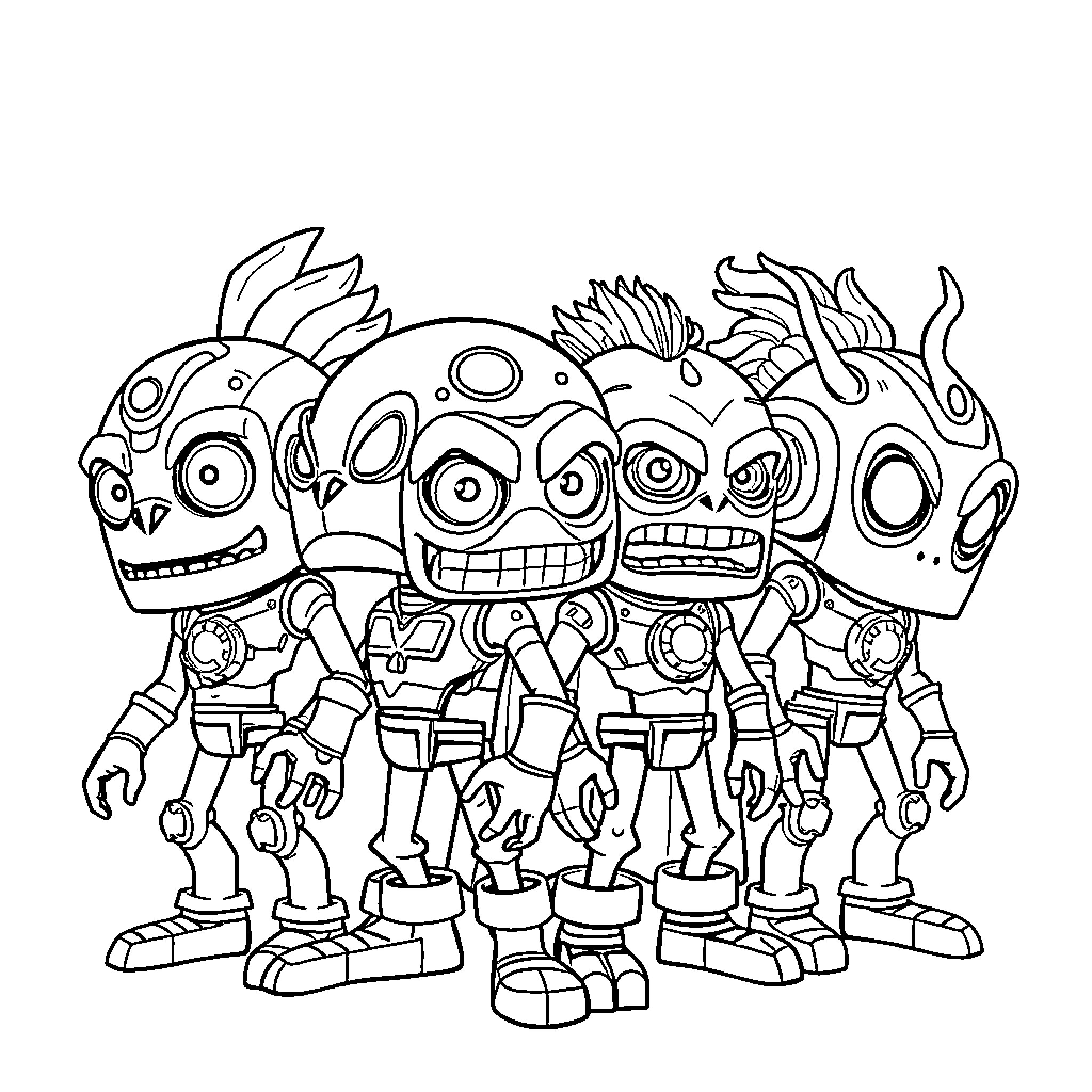 Brainrot Character Group Illustration Coloring Page (free black-and-white line drawing printable PDF for all, from beginners to advanced learners, including children, teens, adults, and seniors)