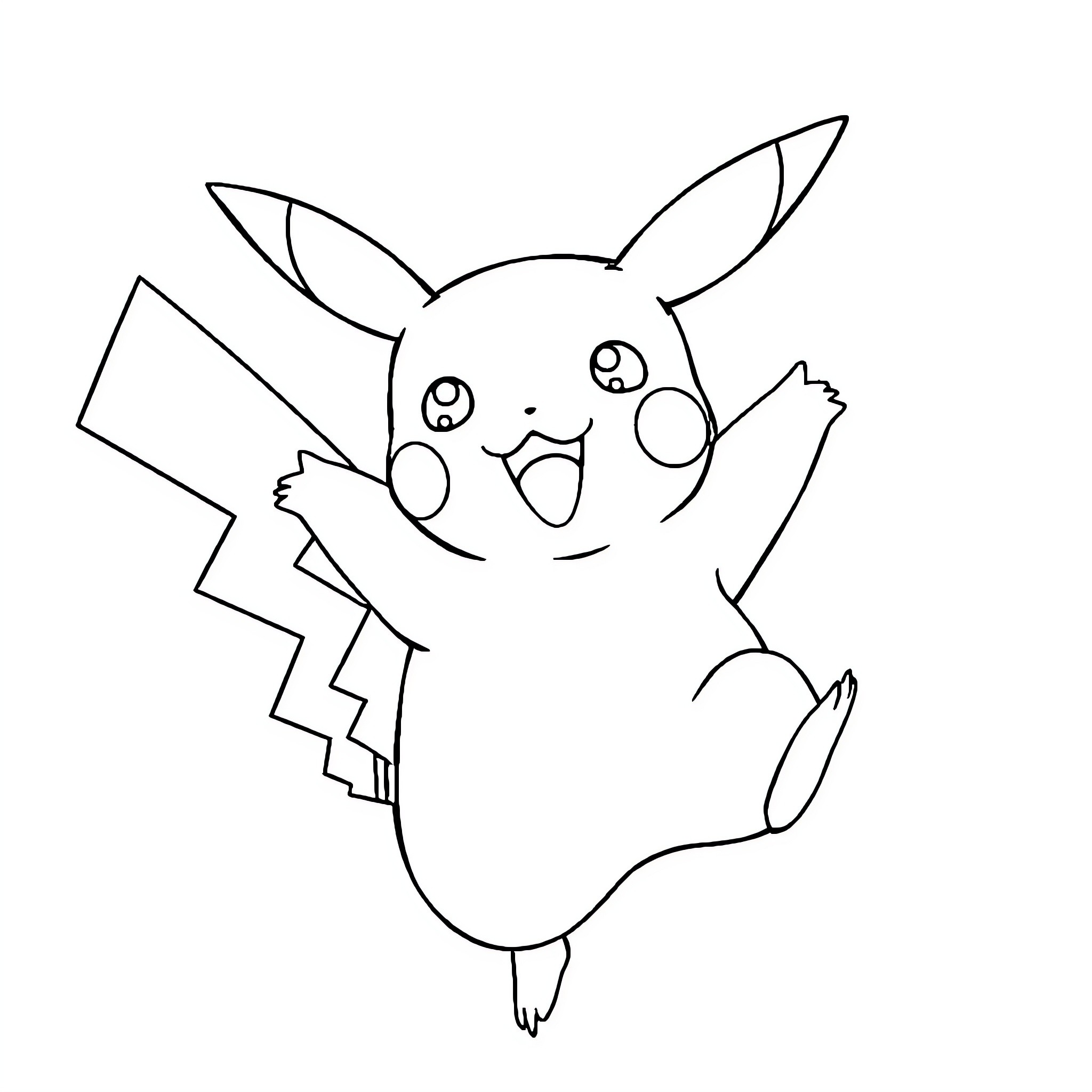 Pikachu excitedly waving and smiling Coloring Page (free black-and-white line drawing printable PDF for all, from beginners to advanced learners, including children, teens, adults, and seniors)