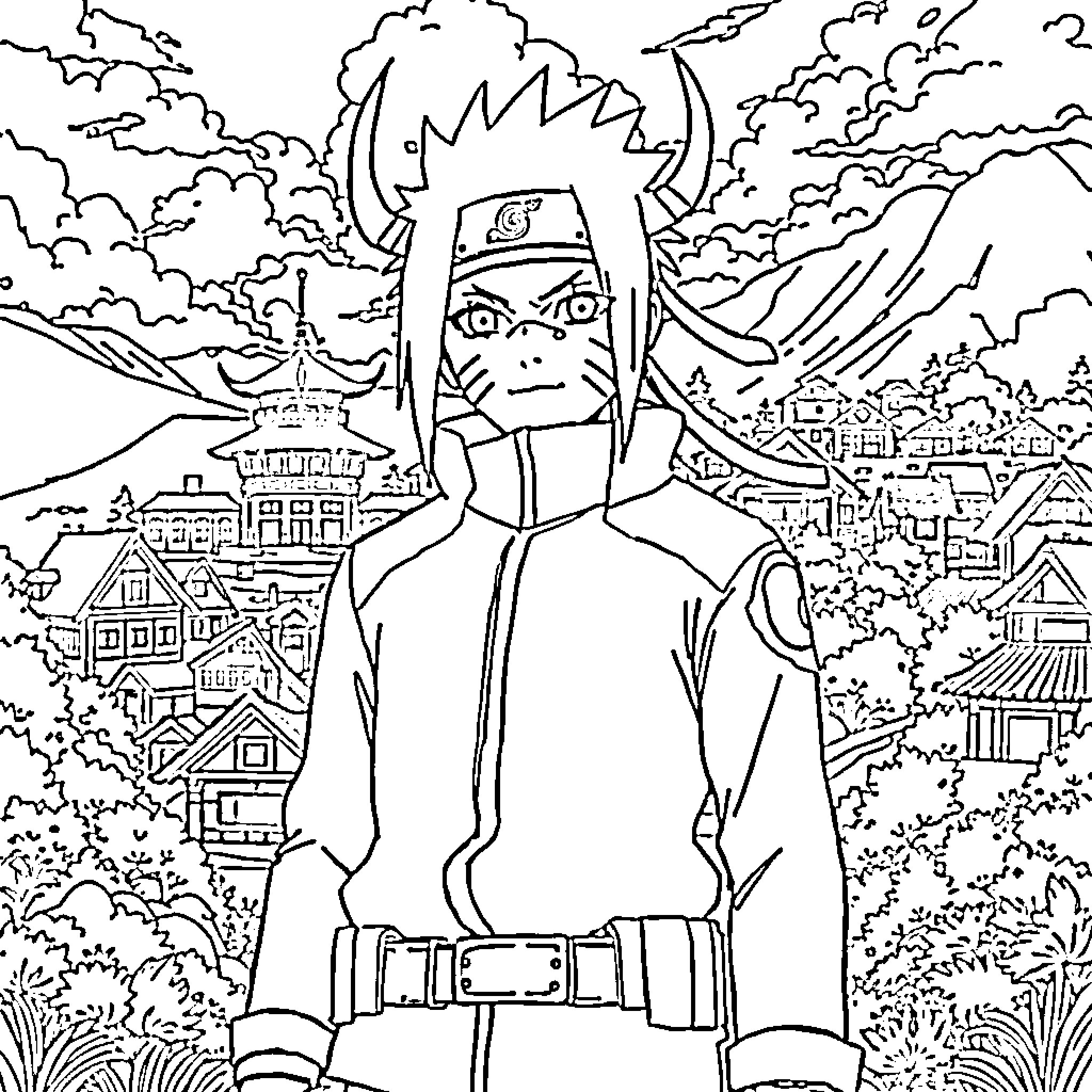 Demon Hunter Battles Supernatural Threats in Mystical Realm Coloring Page (free black-and-white line drawing printable PDF for all, from beginners to advanced learners, including children, teens, adults, and seniors)