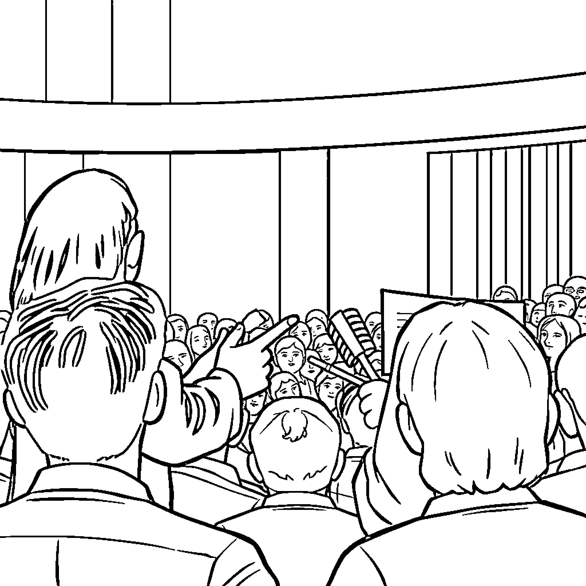 Declaration of the Crowd's Presence Coloring Page (free black-and-white line drawing printable PDF for all, from beginners to advanced learners, including children, teens, adults, and seniors)