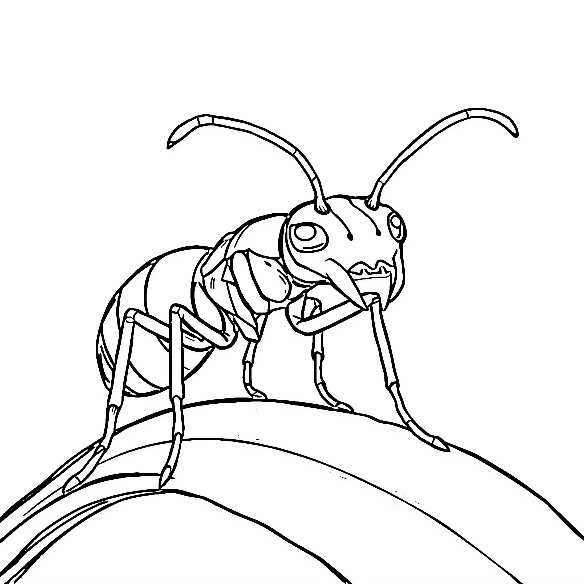 Ant crawling on the ground Coloring Page (free black-and-white line drawing printable PDF for all, from beginners to advanced learners, including children, teens, adults, and seniors)