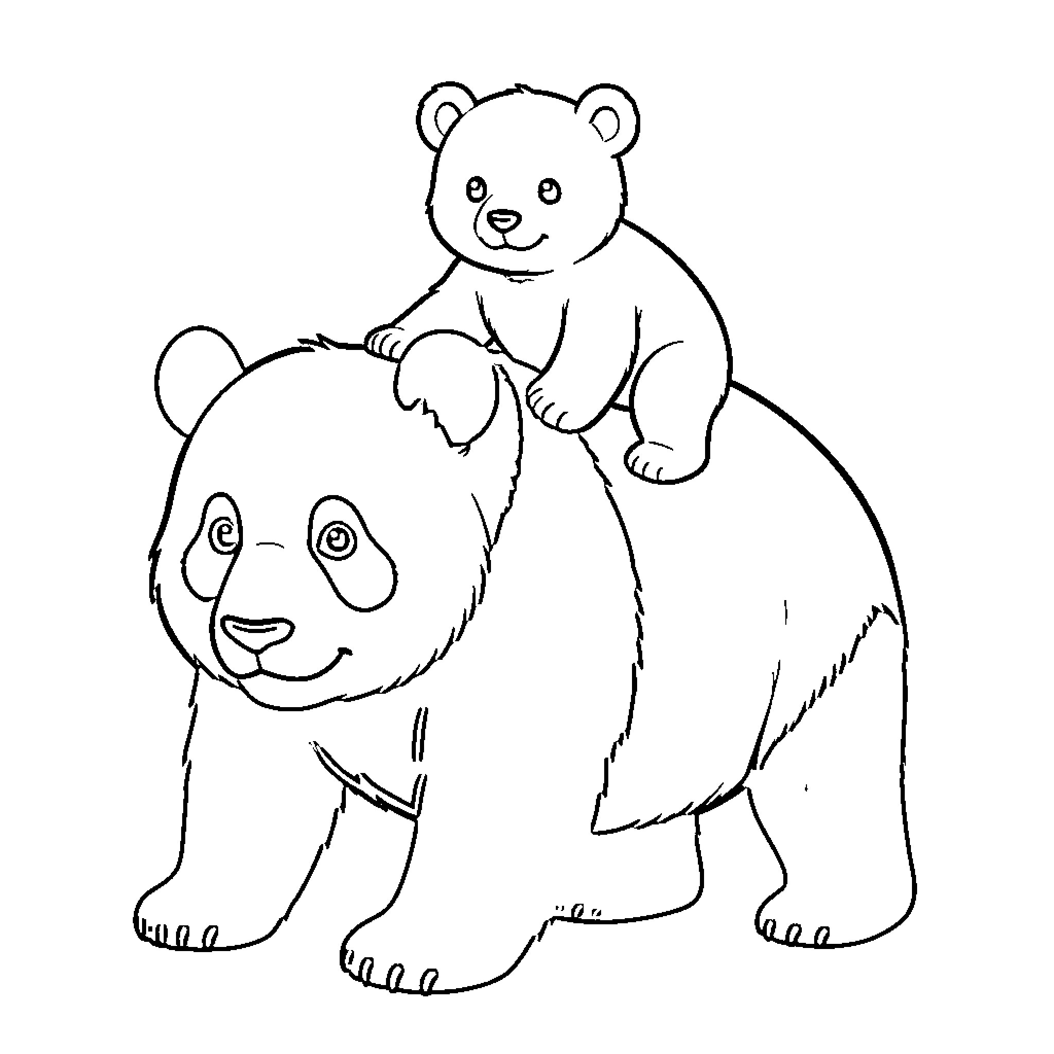 Panda bears hugging adorably Coloring Page (free black-and-white line drawing printable PDF for all, from beginners to advanced learners, including children, teens, adults, and seniors)