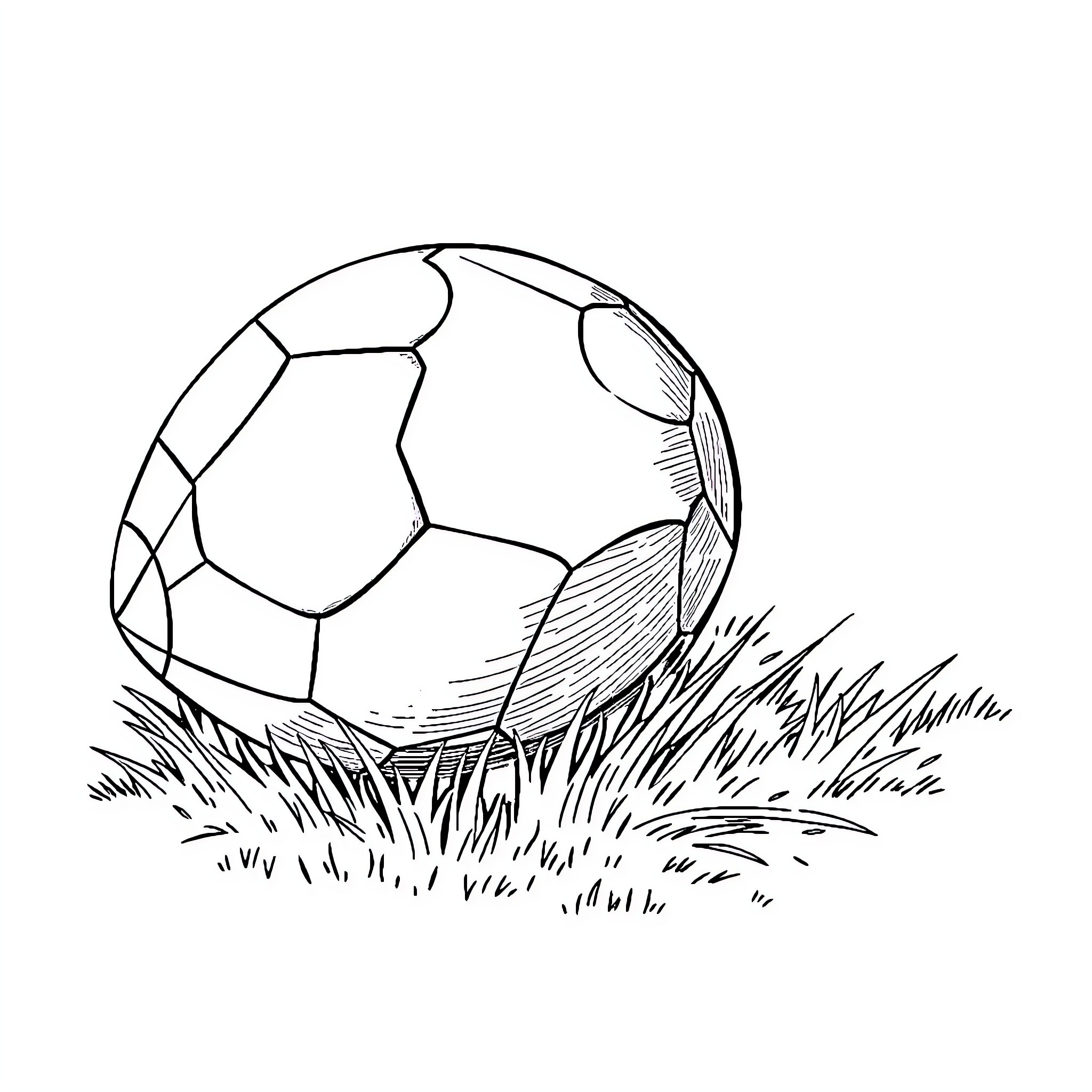 Football resting on grassy field Coloring Page (free black-and-white line drawing printable PDF for all, from beginners to advanced learners, including children, teens, adults, and seniors)