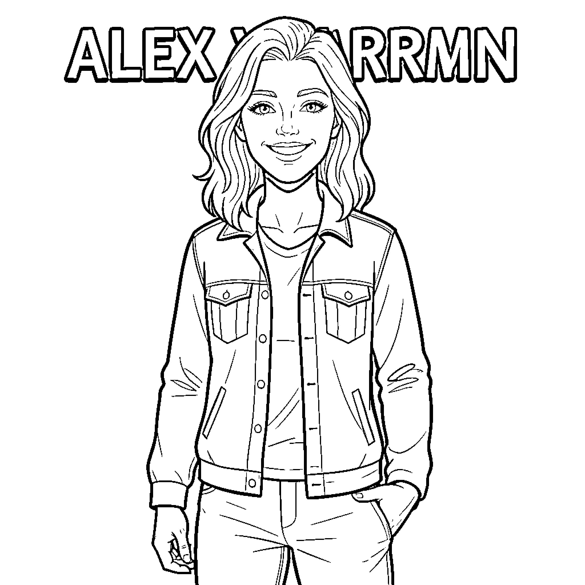 Alex Warren smiling while wearing a denim jacket Coloring Page (free black-and-white line drawing printable PDF for all, from beginners to advanced learners, including children, teens, adults, and seniors)