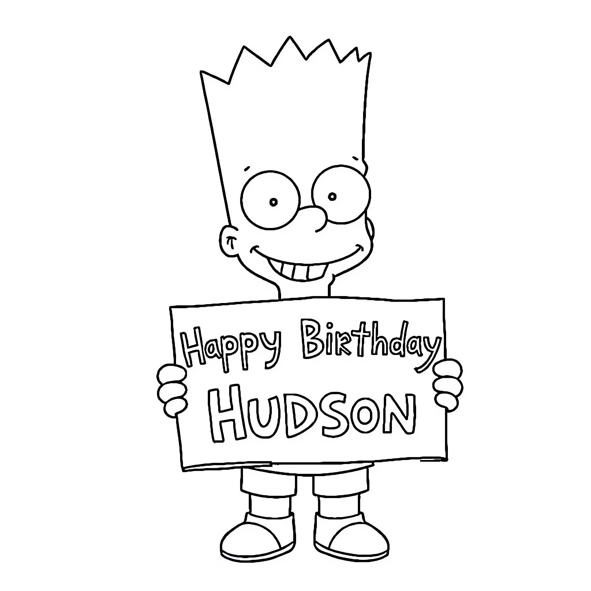 Bart Simpson Celebrating Happy Birthday Coloring Page (free black-and-white line drawing printable PDF for all, from beginners to advanced learners, including children, teens, adults, and seniors)