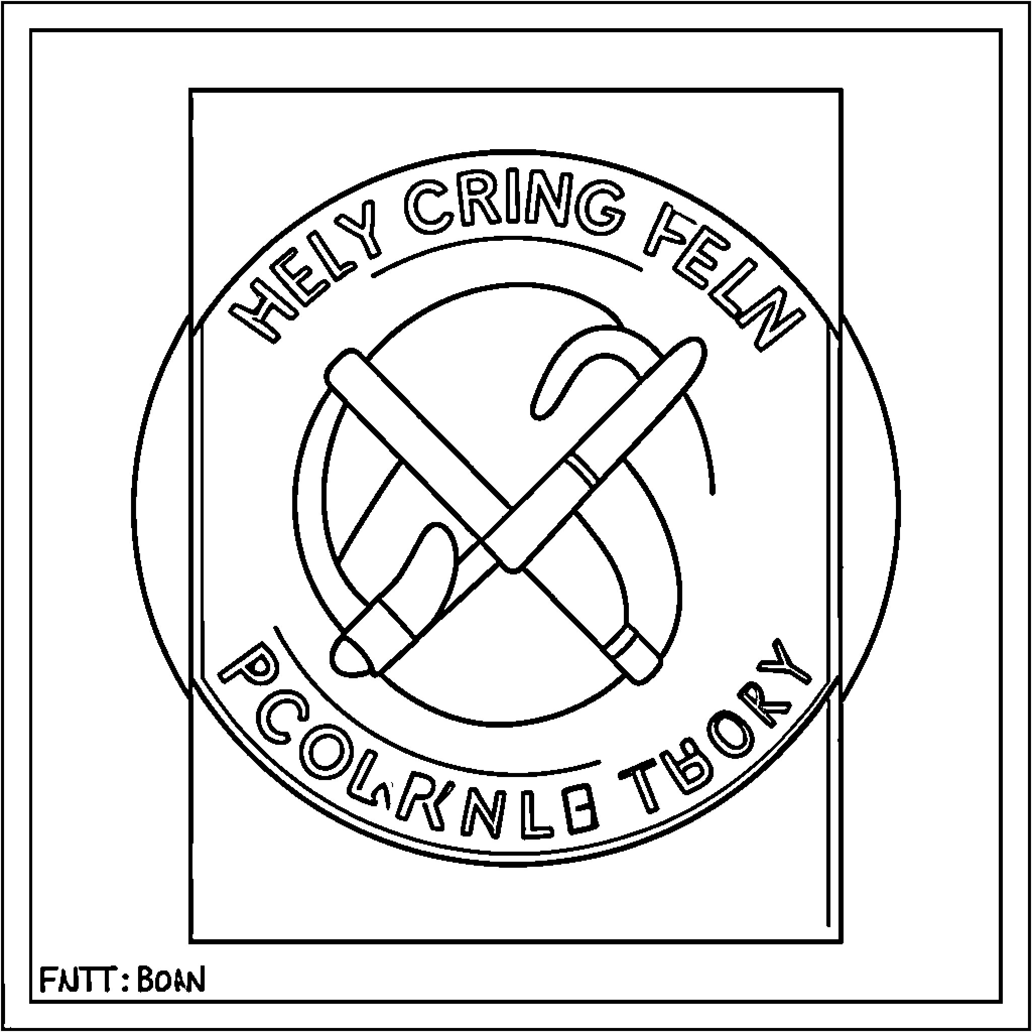 Logo featuring crossed tools within a circular emblem Coloring Page (free black-and-white line drawing printable PDF for all, from beginners to advanced learners, including children, teens, adults, and seniors)