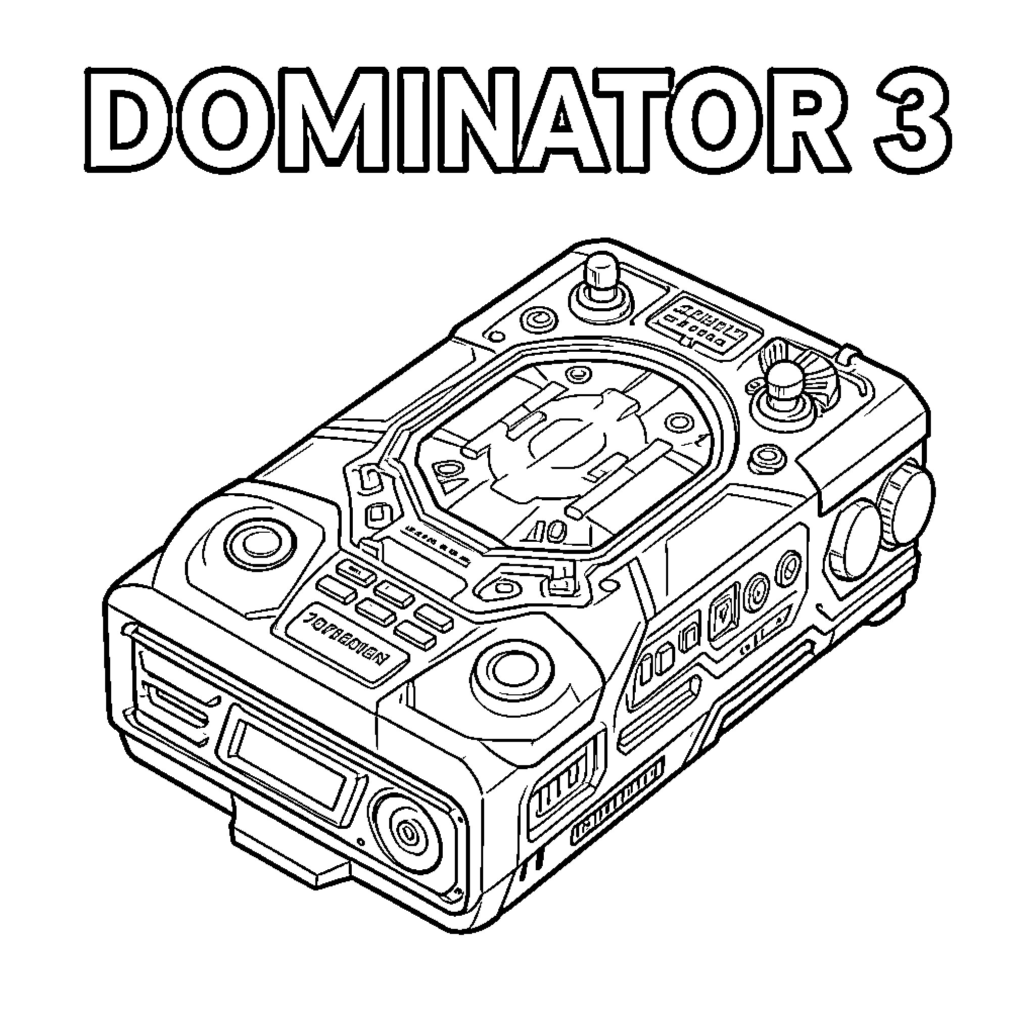 Dominator complex mechanical electronic device with knobs and buttons Coloring Page (free black-and-white line drawing printable PDF for all, from beginners to advanced learners, including children, teens, adults, and seniors)
