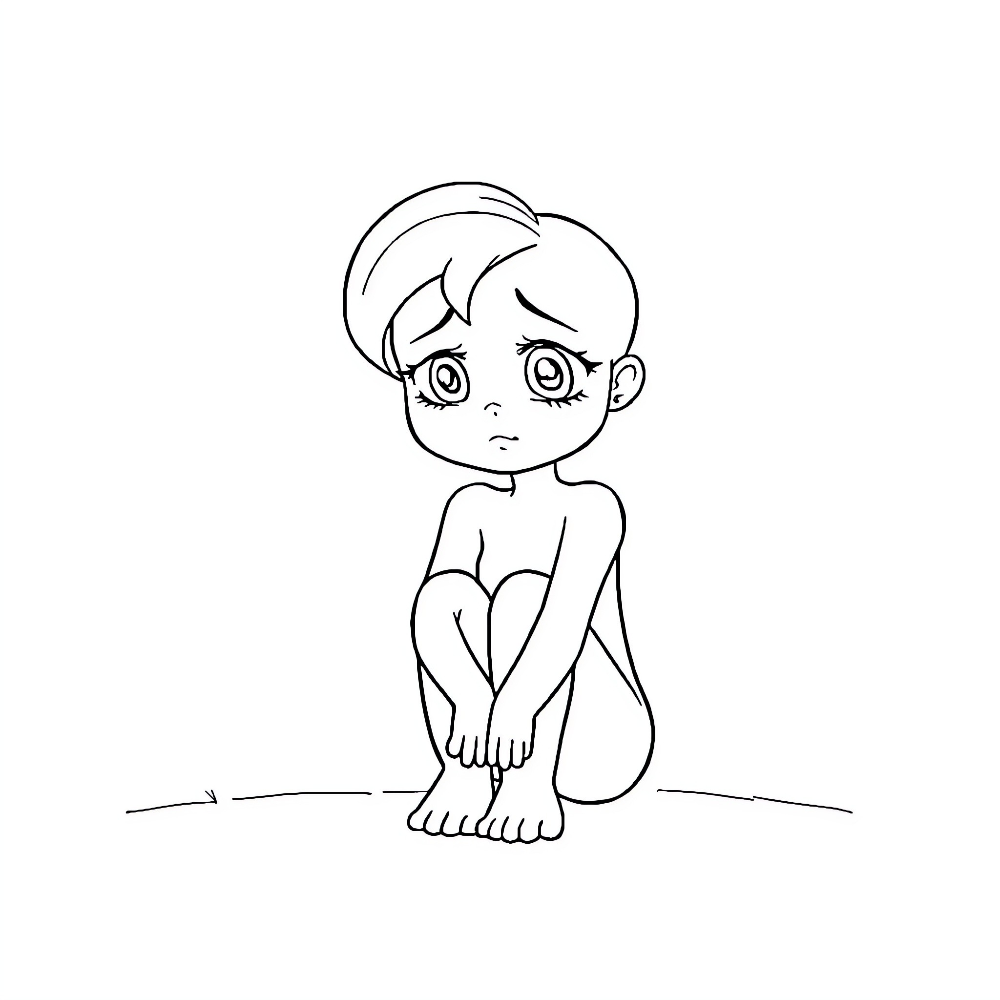 Bluey looking upset and sitting on the ground Coloring Page (free black-and-white line drawing printable PDF for all, from beginners to advanced learners, including children, teens, adults, and seniors)