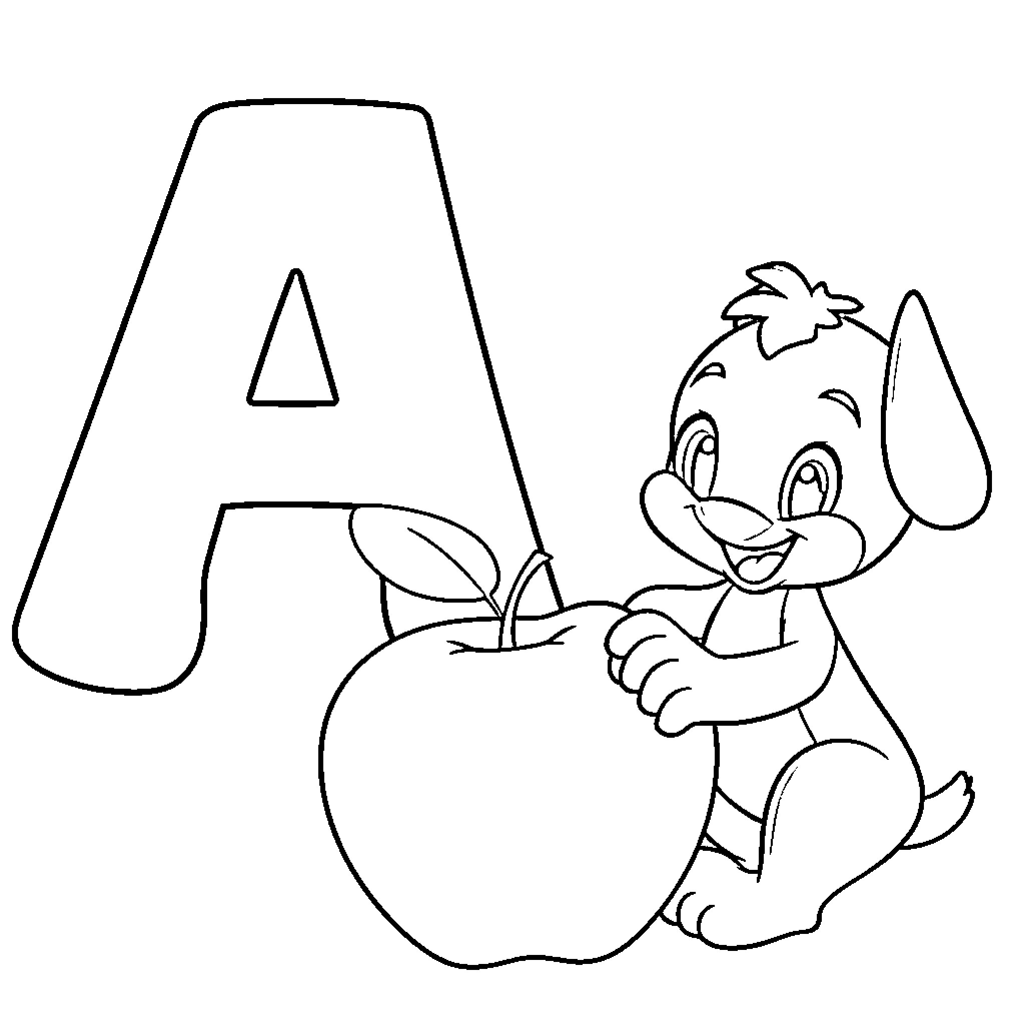 Bluey with a Big Apple Coloring Page Coloring Page (free black-and-white line drawing printable PDF for all, from beginners to advanced learners, including children, teens, adults, and seniors)