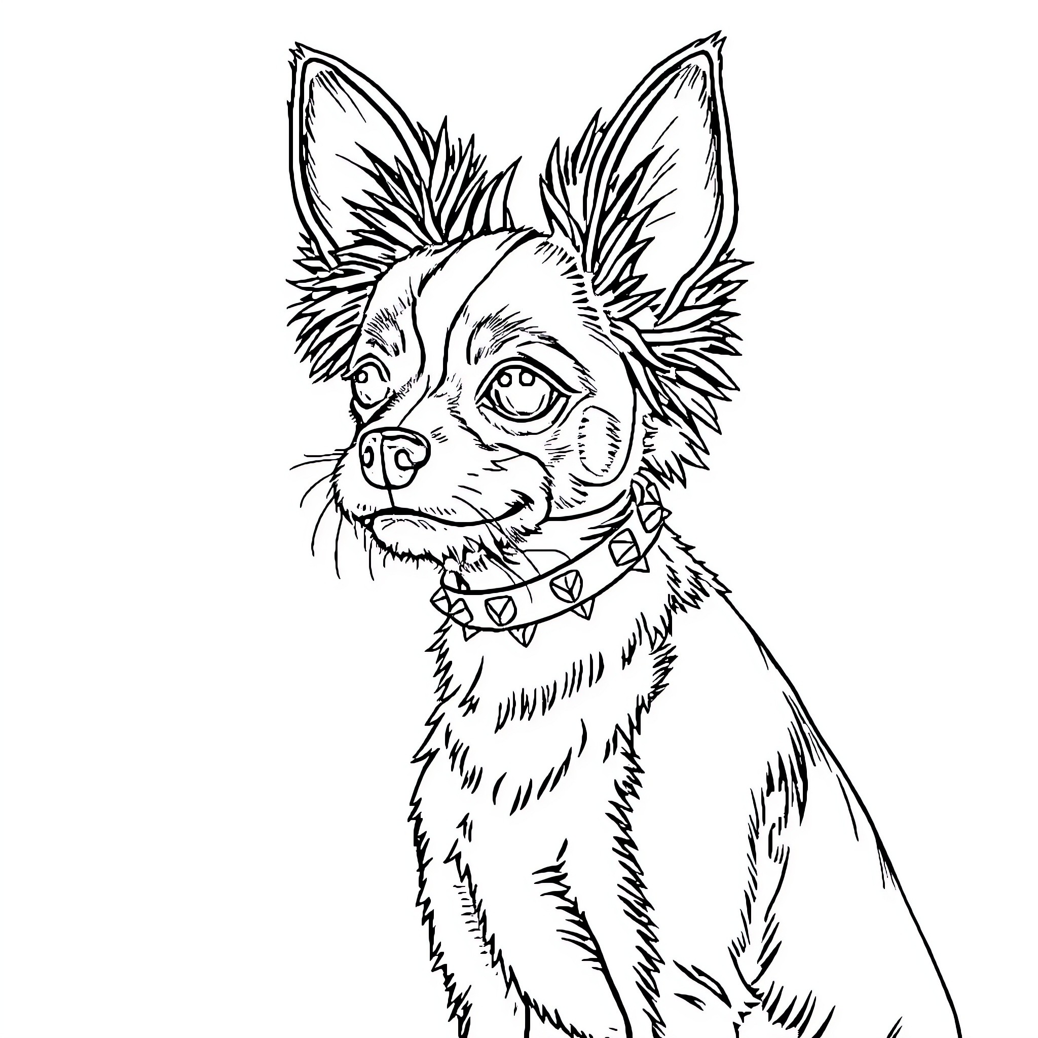 Papillon dog with studded collar in playful pose Coloring Page (free black-and-white line drawing printable PDF for all, from beginners to advanced learners, including children, teens, adults, and seniors)