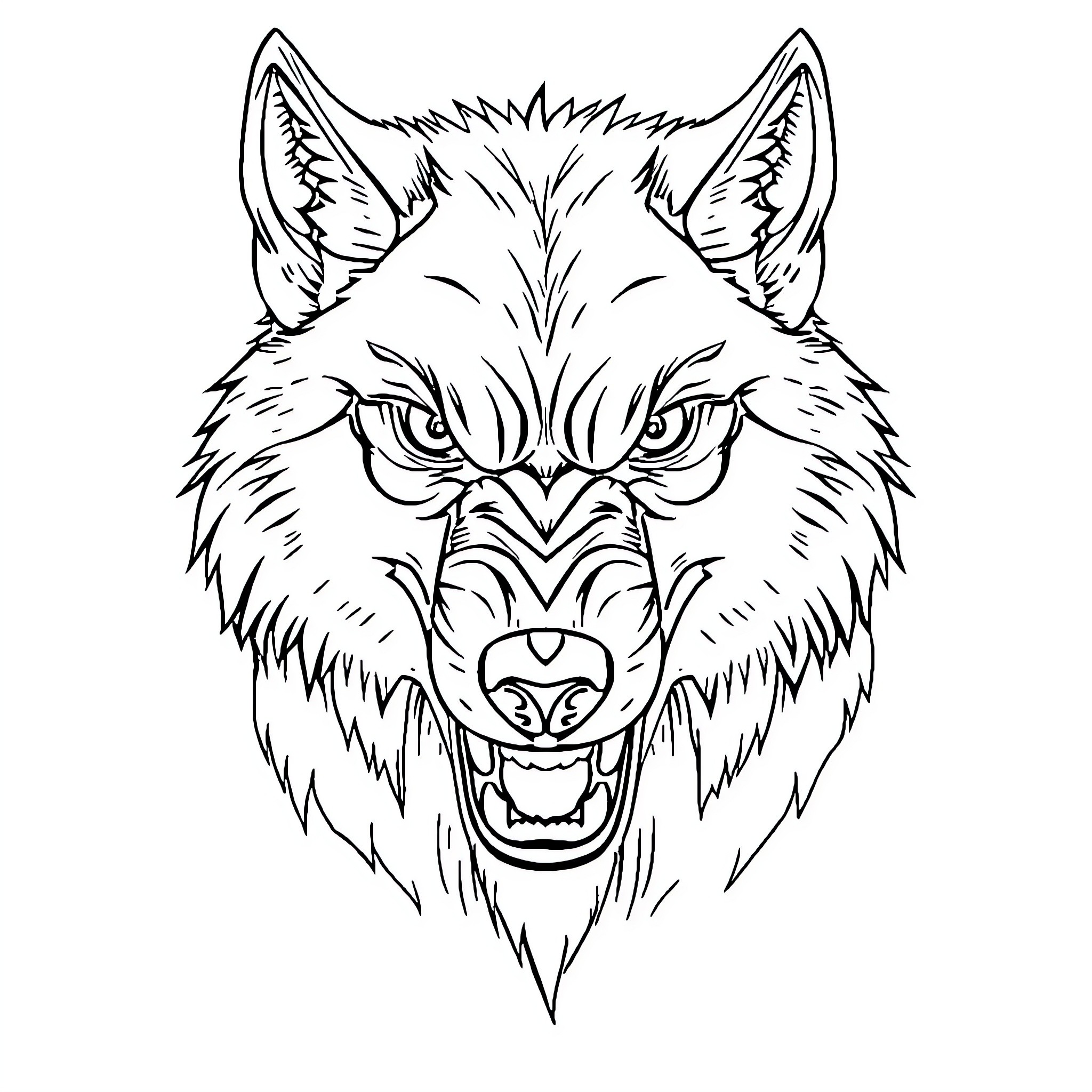 Wolf with fierce expression Coloring Page (free black-and-white line drawing printable PDF for all, from beginners to advanced learners, including children, teens, adults, and seniors)