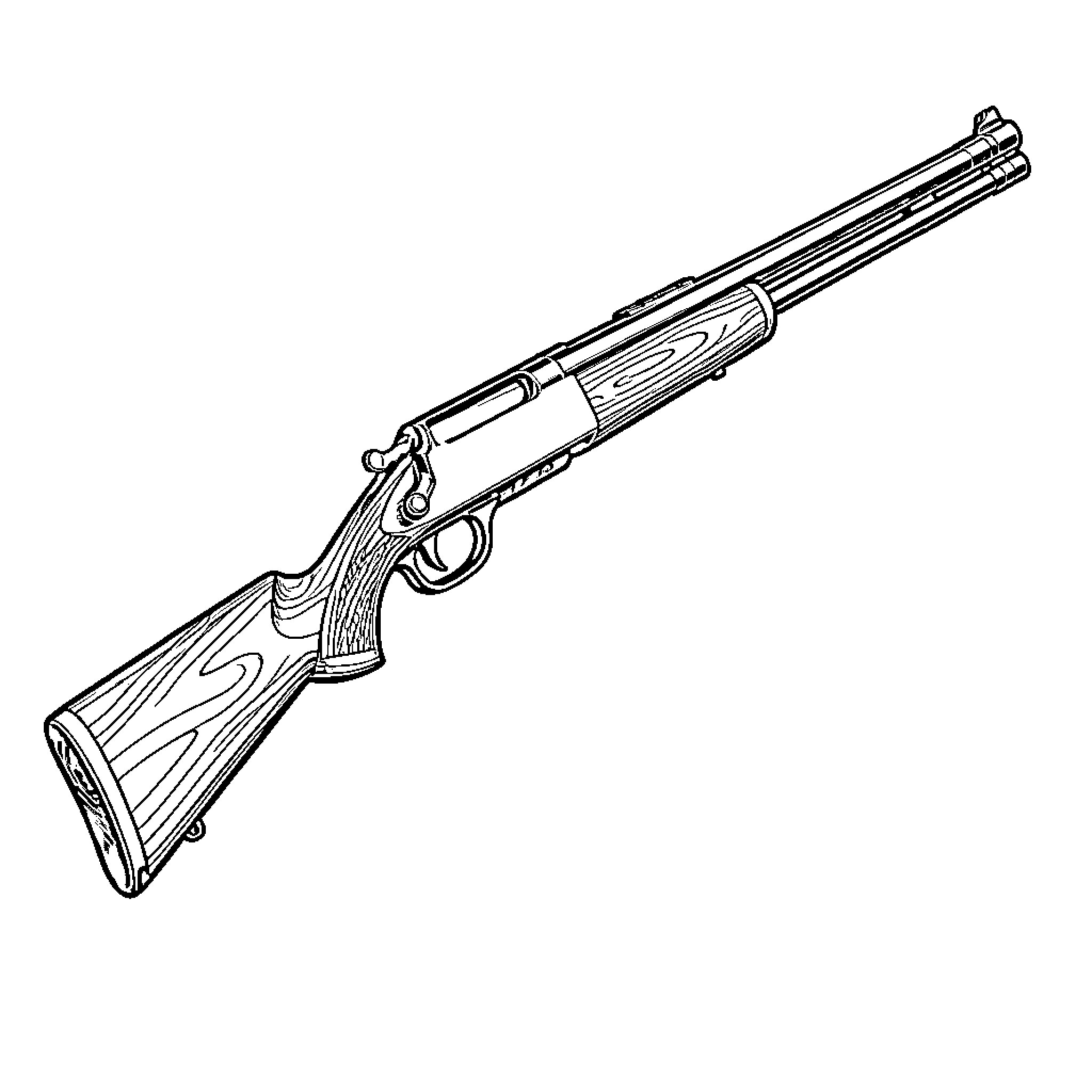 Rifle with detailed stock and barrel Coloring Page (free black-and-white line drawing printable PDF for all, from beginners to advanced learners, including children, teens, adults, and seniors)