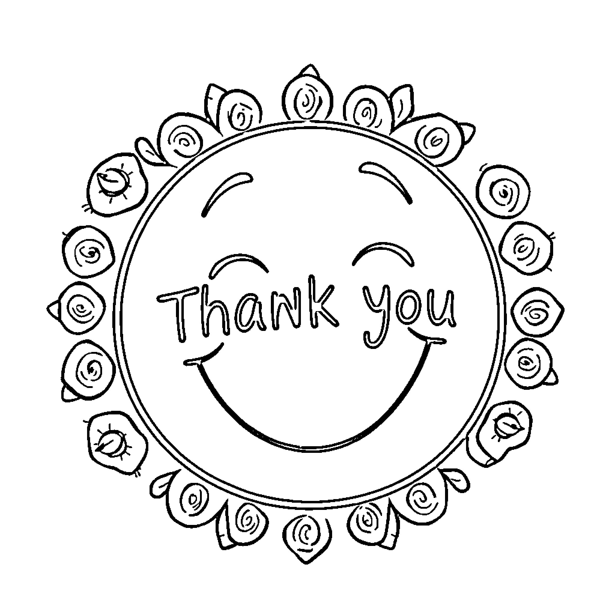 Thank You for the Cheerful Smile Coloring Page (free black-and-white line drawing printable PDF for all, from beginners to advanced learners, including children, teens, adults, and seniors)