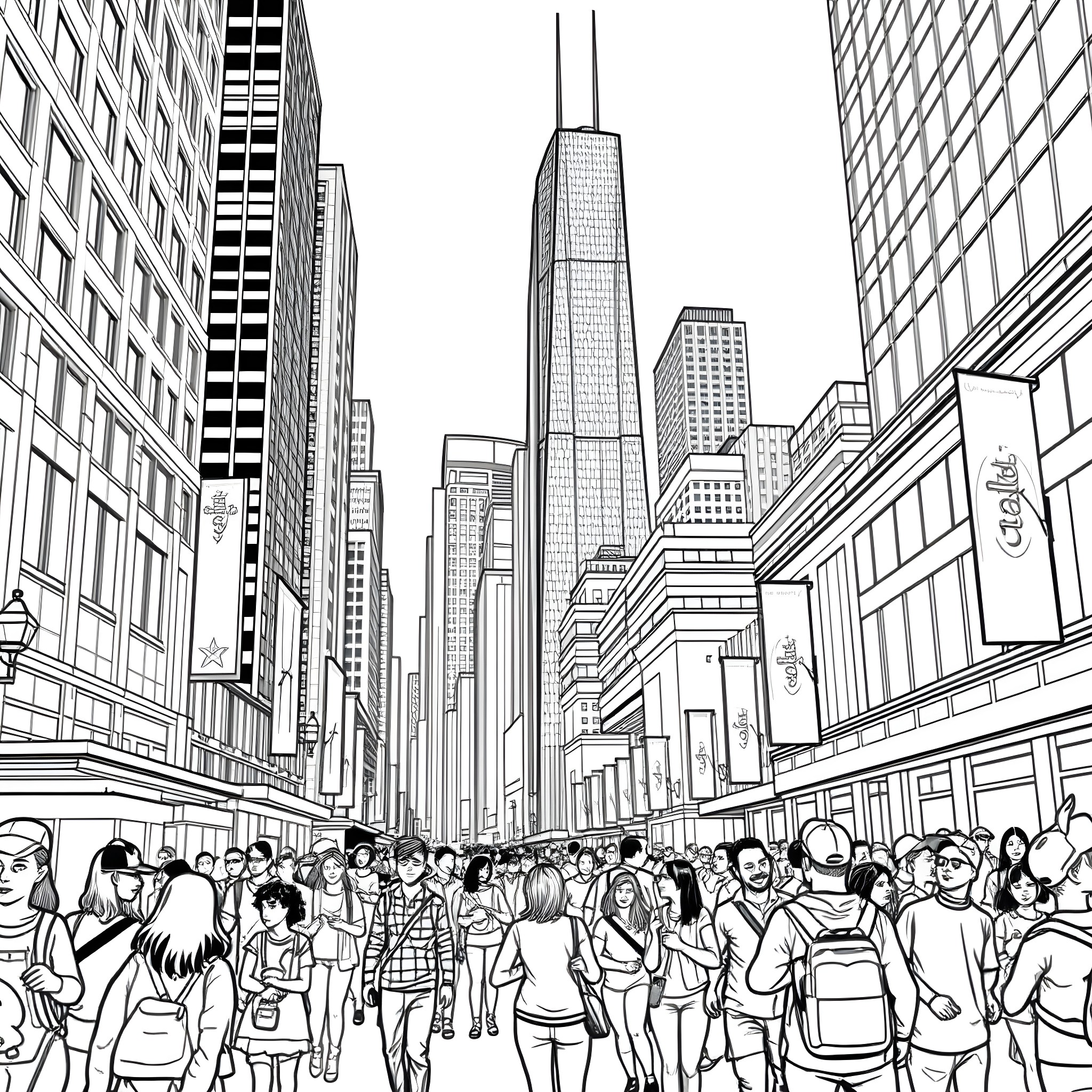 Bluey's Bustling City Adventure Coloring Page (free black-and-white line drawing printable PDF for all, from beginners to advanced learners, including children, teens, adults, and seniors)