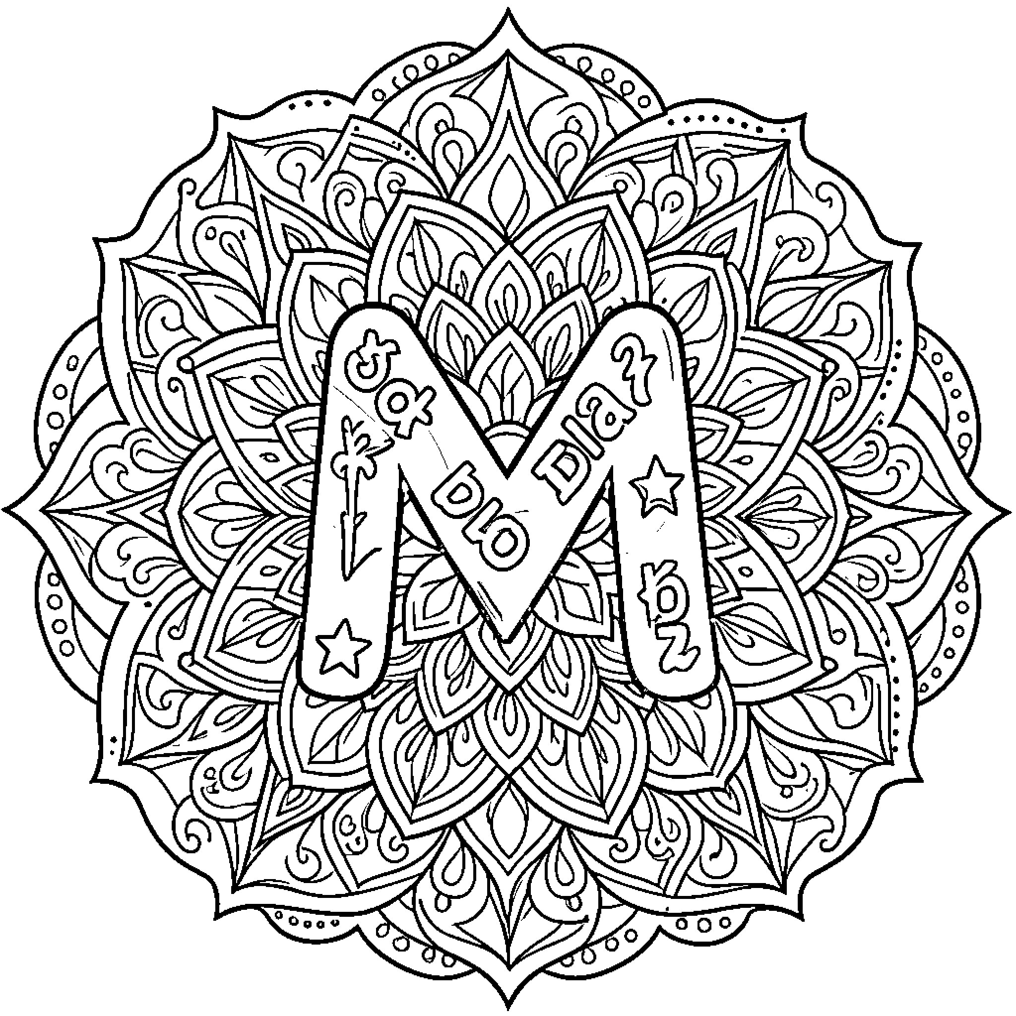 Mandala with intricate floral pattern and inspirational text Coloring Page (free black-and-white line drawing printable PDF for all, from beginners to advanced learners, including children, teens, adults, and seniors)