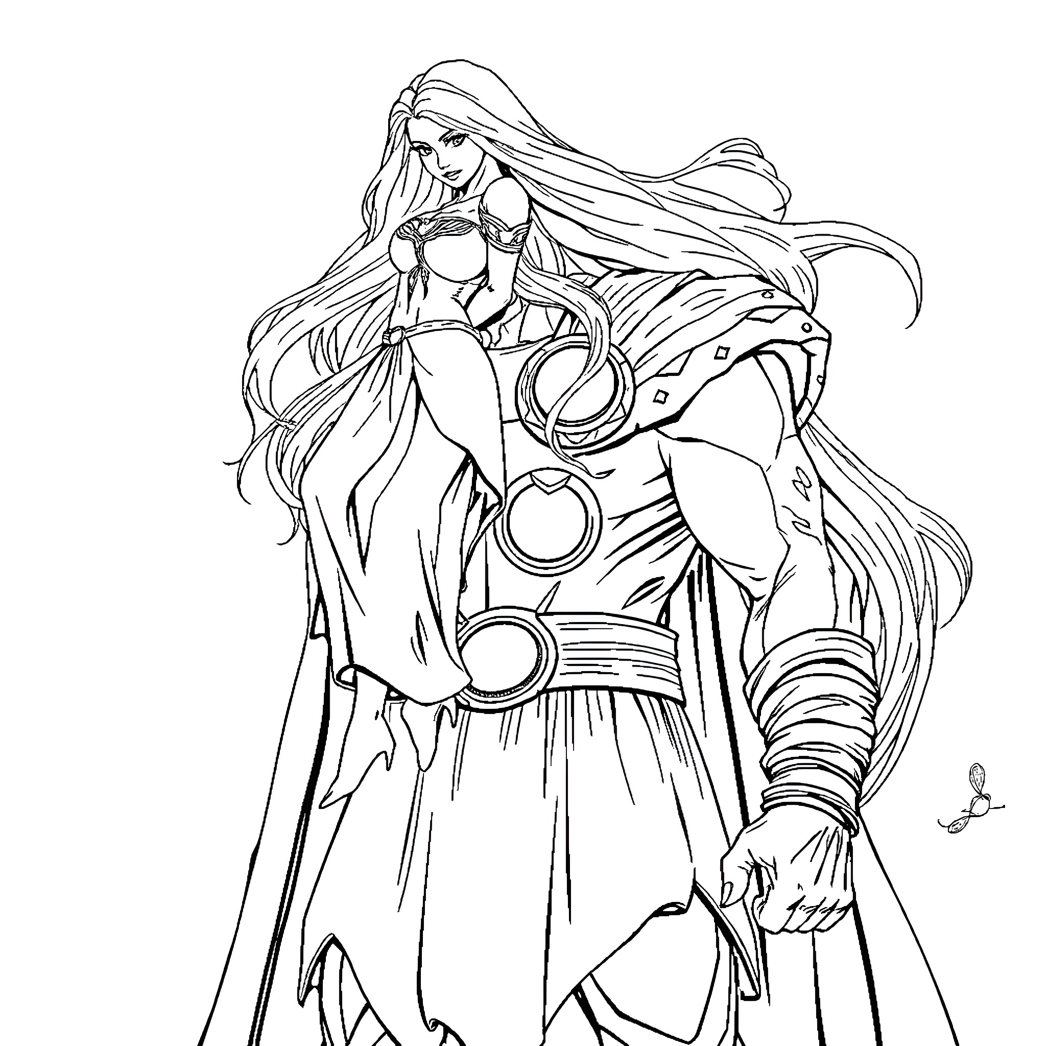 Rapunzel in Enchanting Attire Coloring Page (free black-and-white line drawing printable PDF for all, from beginners to advanced learners, including children, teens, adults, and seniors)