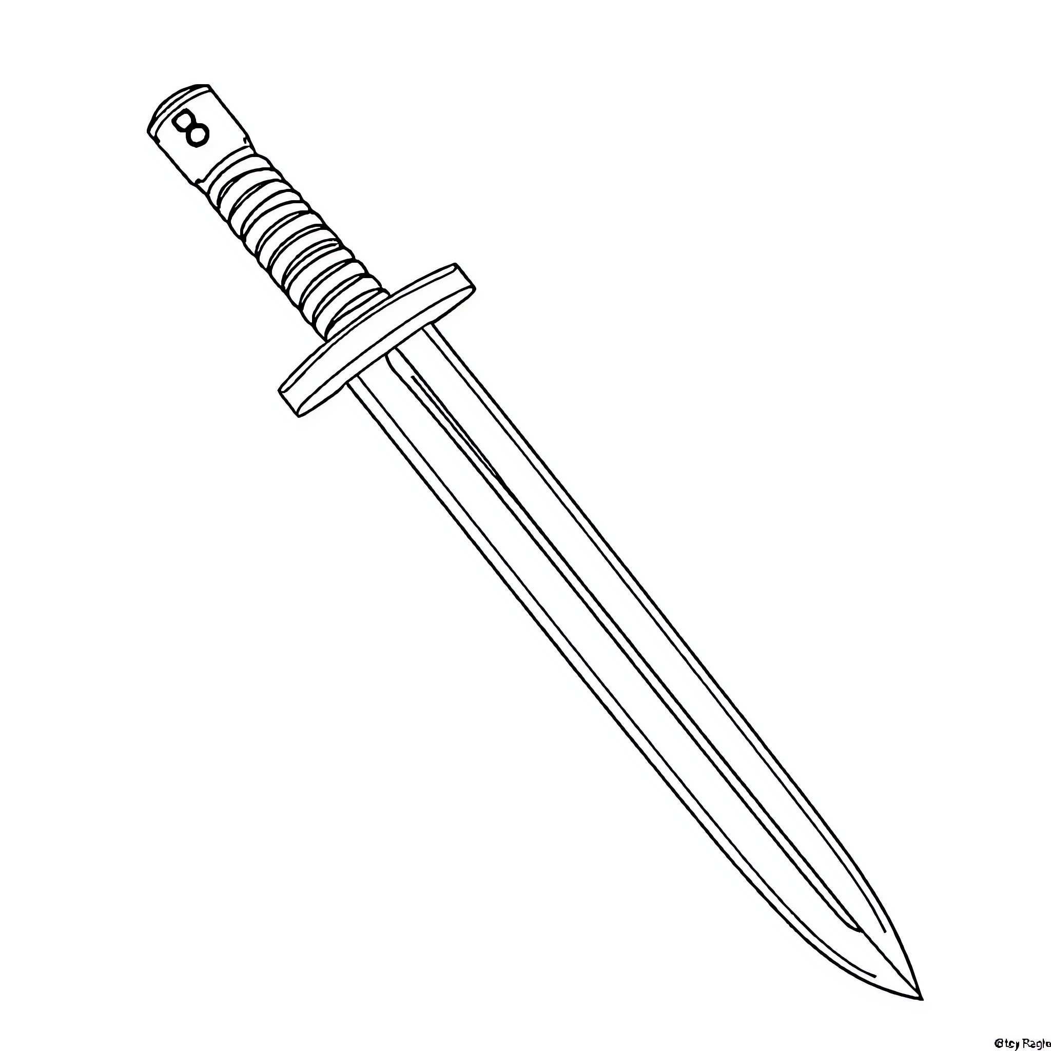 Katana - Detailed Sword Illustration Coloring Page (free black-and-white line drawing printable PDF for all, from beginners to advanced learners, including children, teens, adults, and seniors)