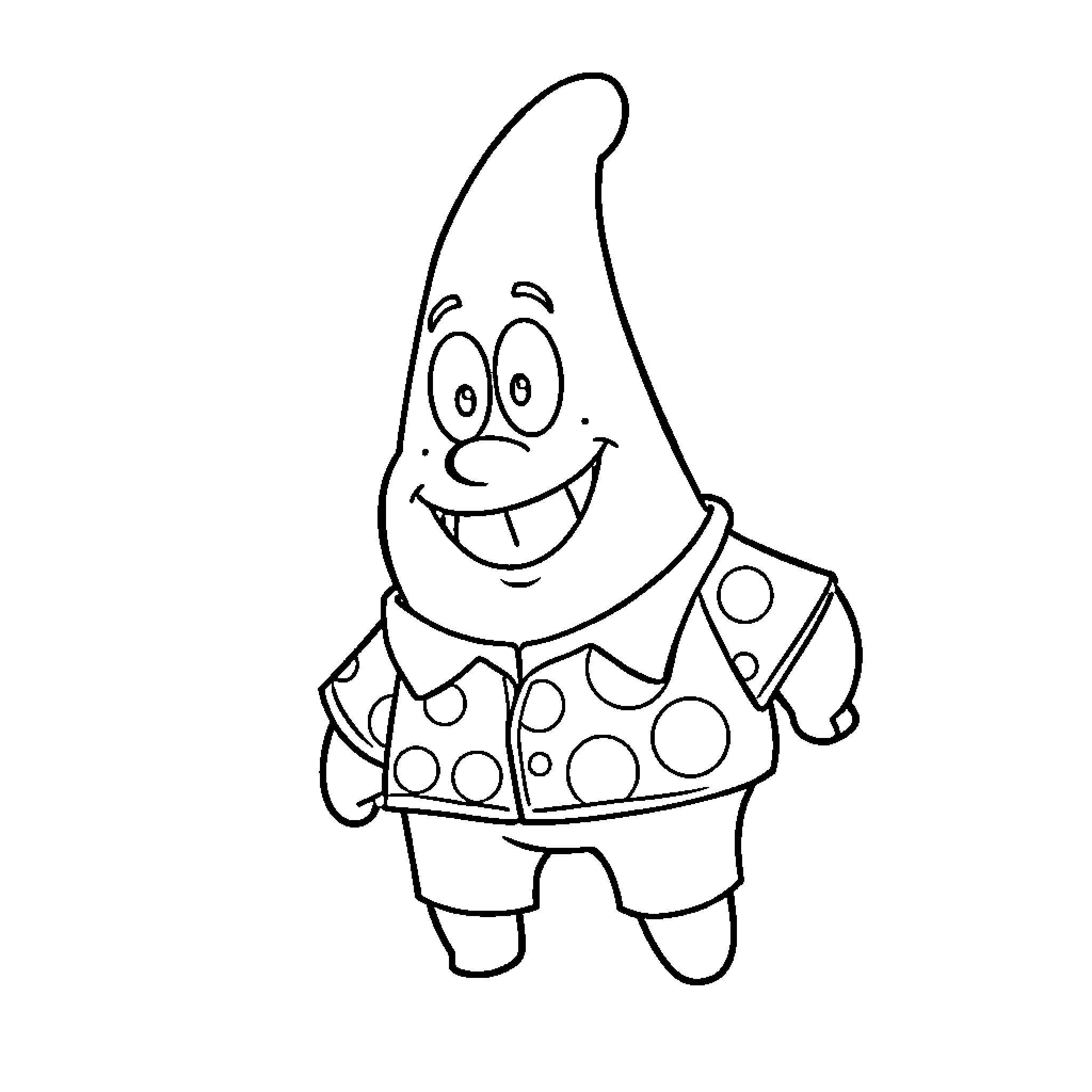 Patrick the Polka Dot Gnome's Cheerful Pose Coloring Page (free black-and-white line drawing printable PDF for all, from beginners to advanced learners, including children, teens, adults, and seniors)