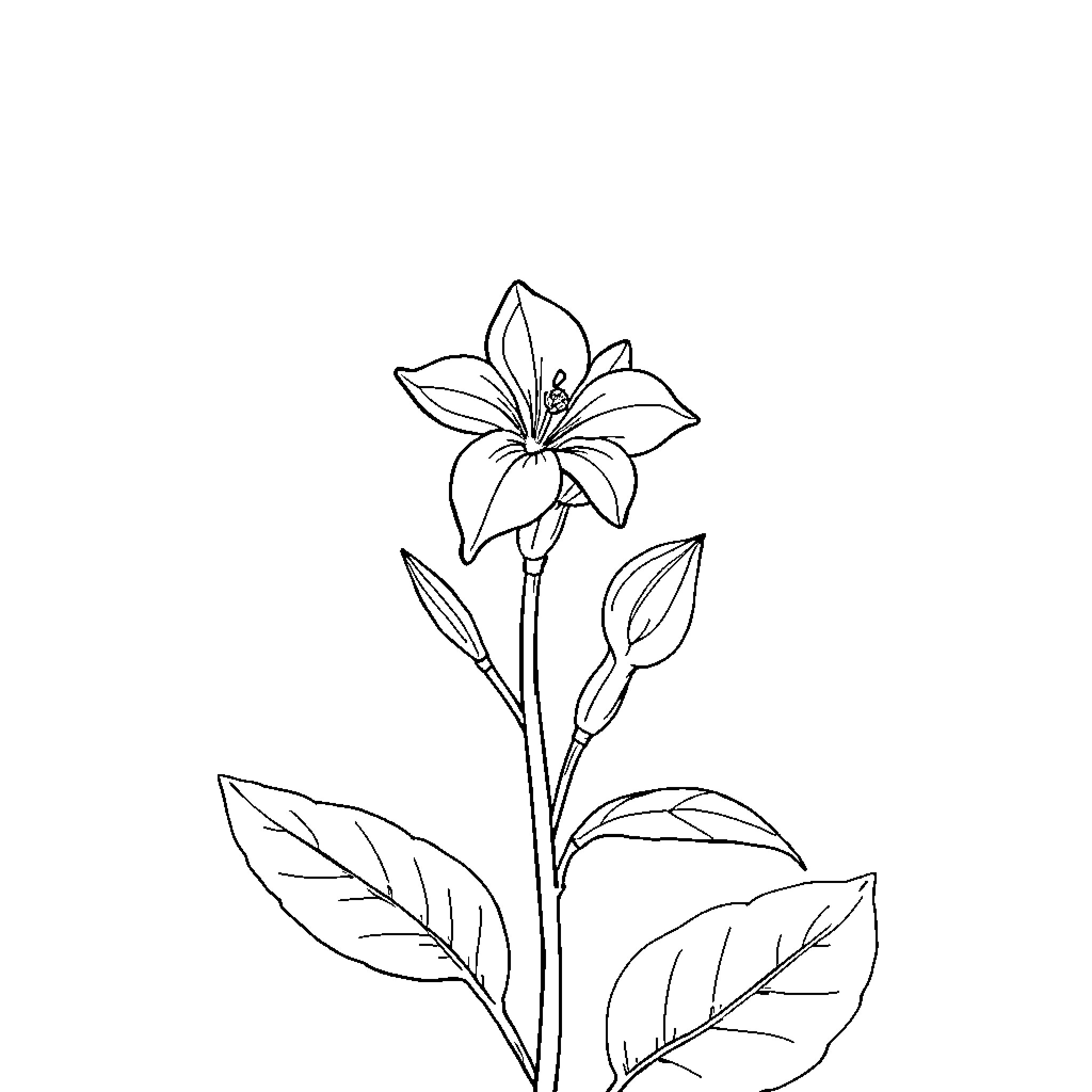 Leaf and Flower in Elegant Silhouette Coloring Page (free black-and-white line drawing printable PDF for all, from beginners to advanced learners, including children, teens, adults, and seniors)