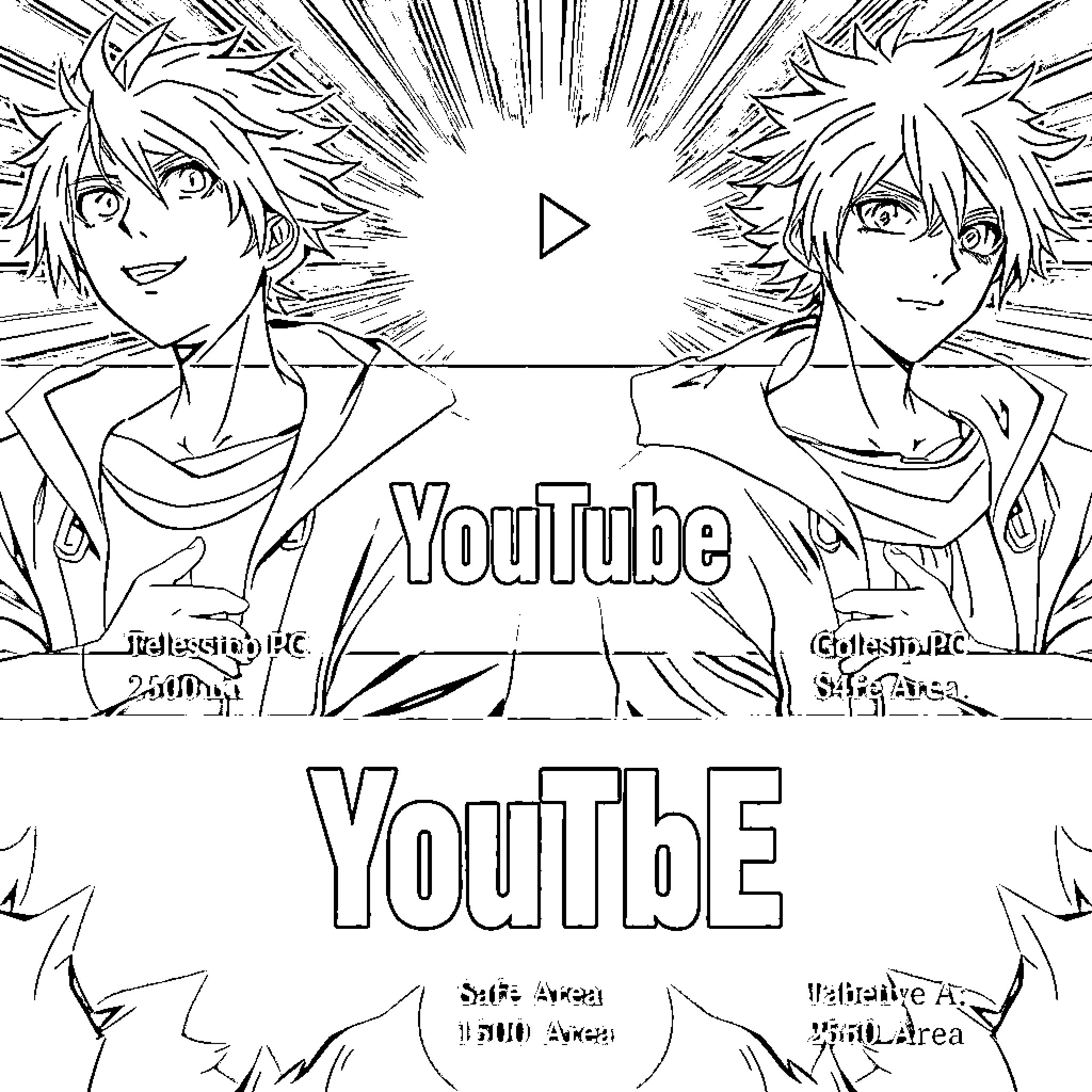Anime Characters Expressing Passion for YouTube Coloring Page (free black-and-white line drawing printable PDF for all, from beginners to advanced learners, including children, teens, adults, and seniors)