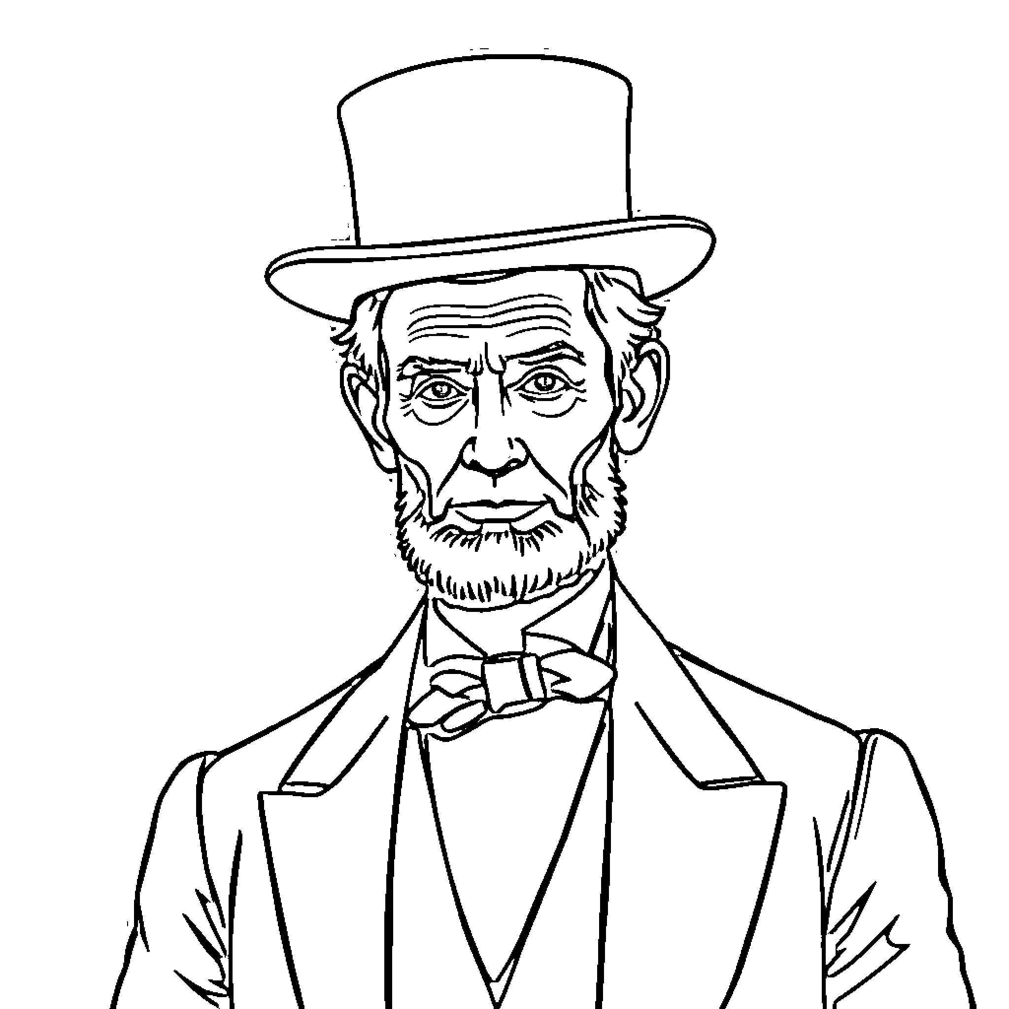 Abraham Lincoln in formal attire with stern expression Coloring Page (free black-and-white line drawing printable PDF for all, from beginners to advanced learners, including children, teens, adults, and seniors)