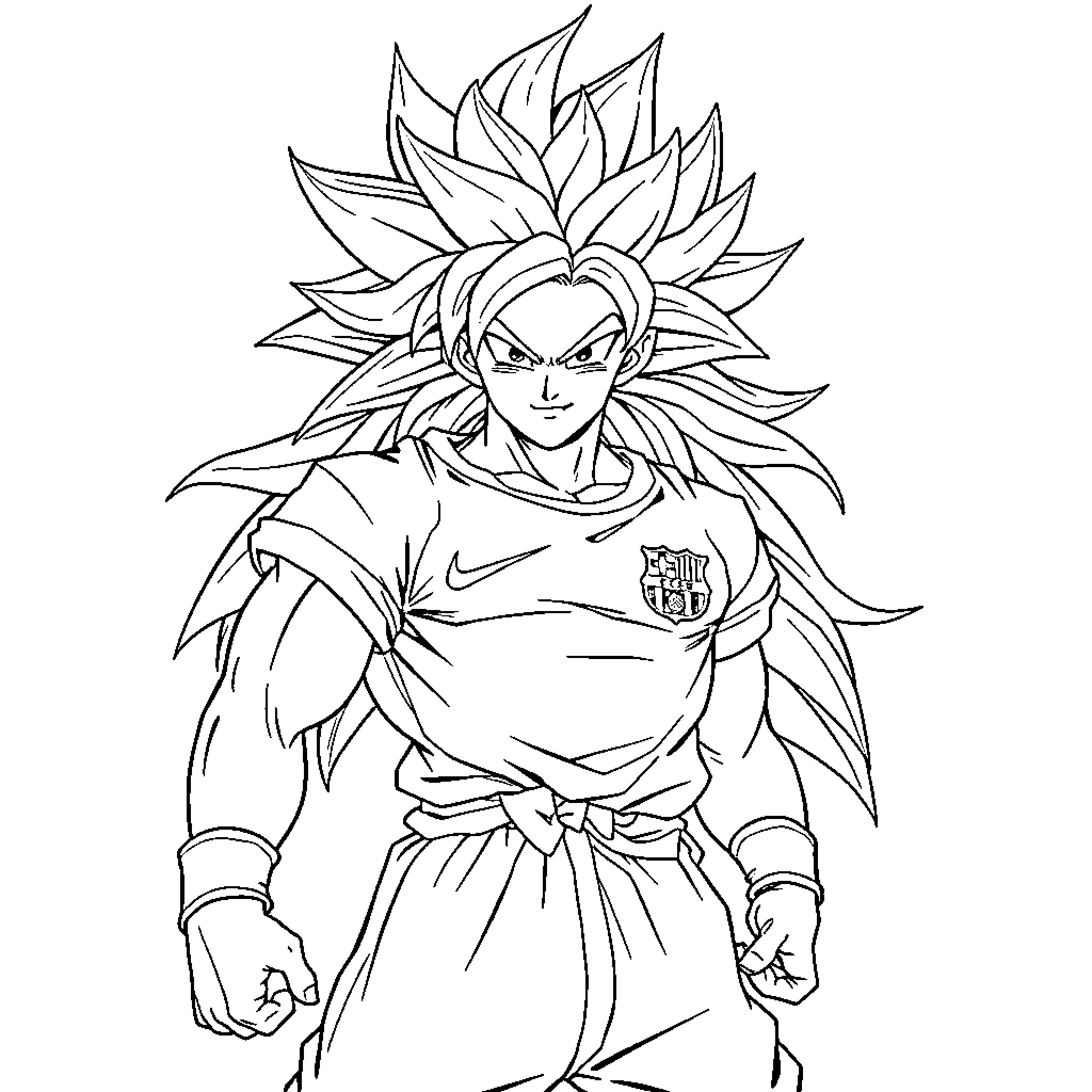 Son Goku in Fierce Fighting Stance Coloring Page (free black-and-white line drawing printable PDF for all, from beginners to advanced learners, including children, teens, adults, and seniors)