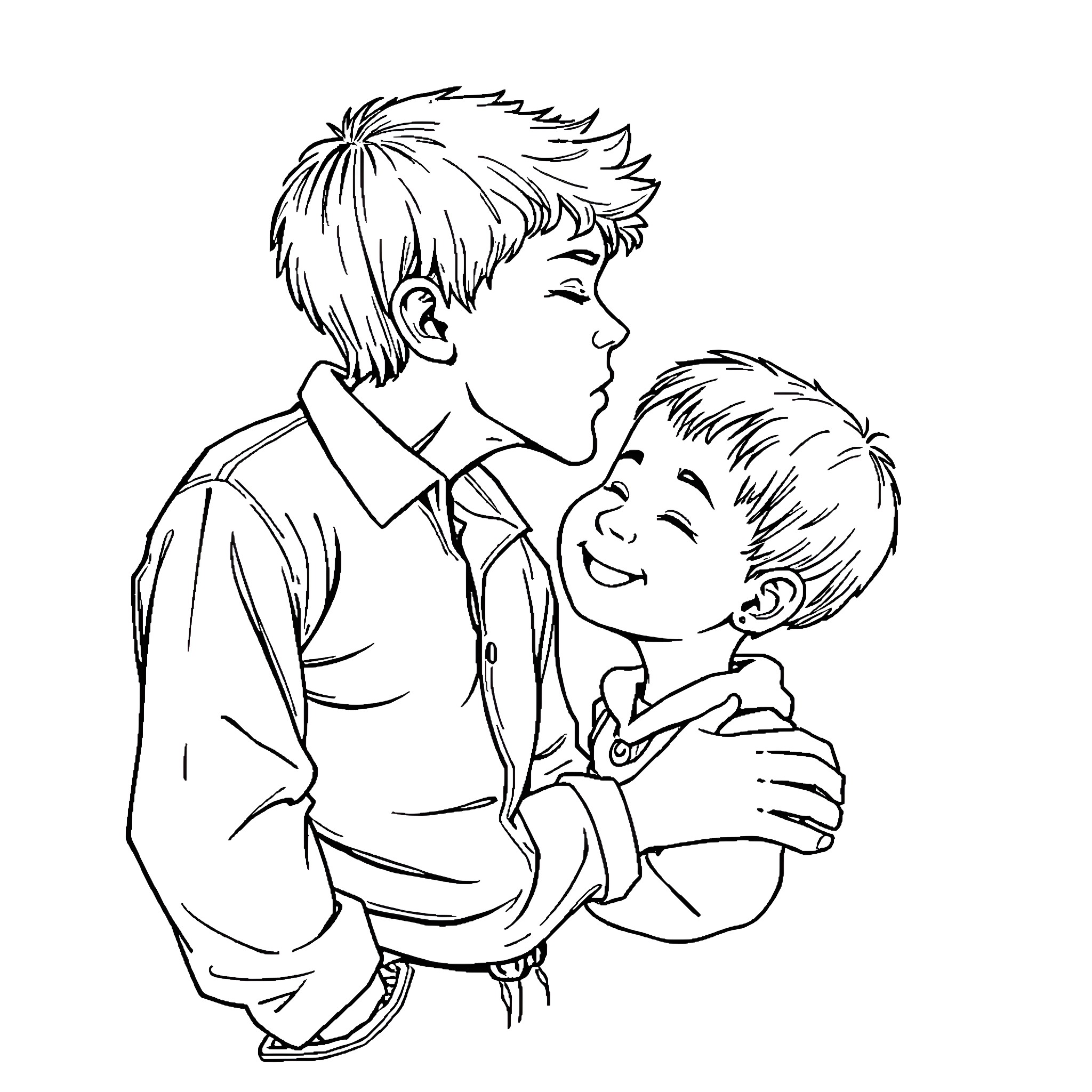 Szilagyi Robert's brotherly embrace Coloring Page (free black-and-white line drawing printable PDF for all, from beginners to advanced learners, including children, teens, adults, and seniors)