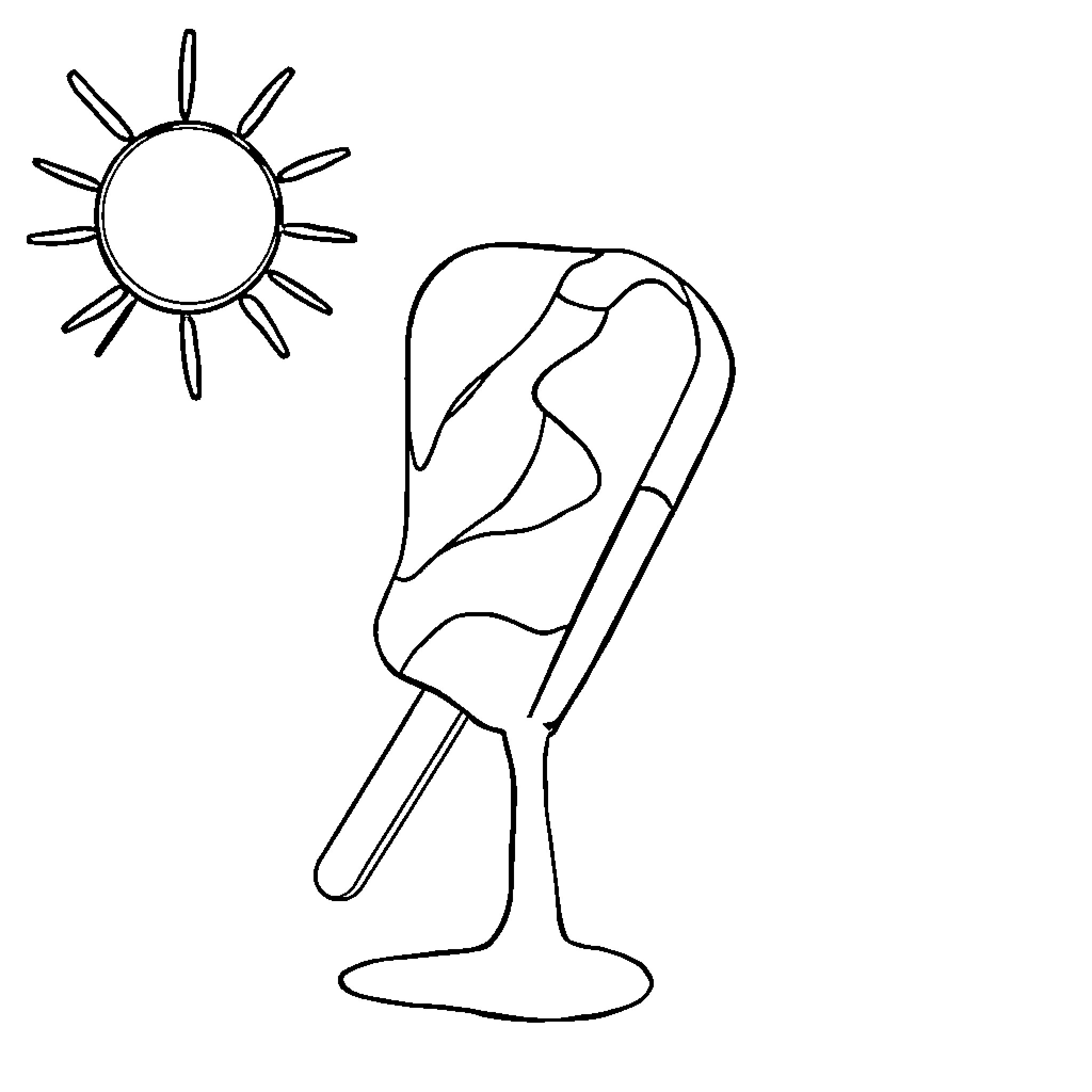 Popsicle on a sunny day Coloring Page (free black-and-white line drawing printable PDF for all, from beginners to advanced learners, including children, teens, adults, and seniors)