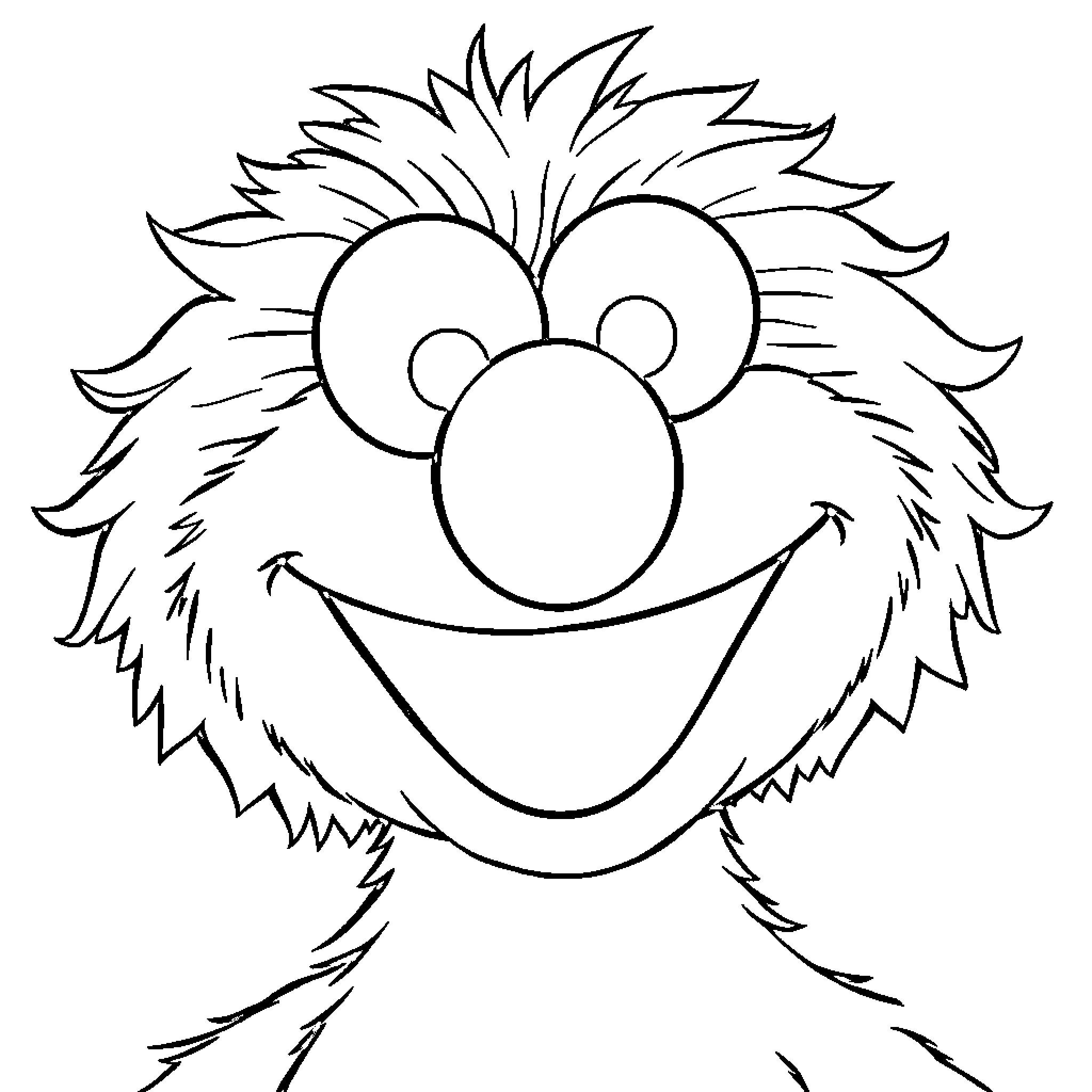 Elmo's Cheerful Expression Coloring Page (free black-and-white line drawing printable PDF for all, from beginners to advanced learners, including children, teens, adults, and seniors)