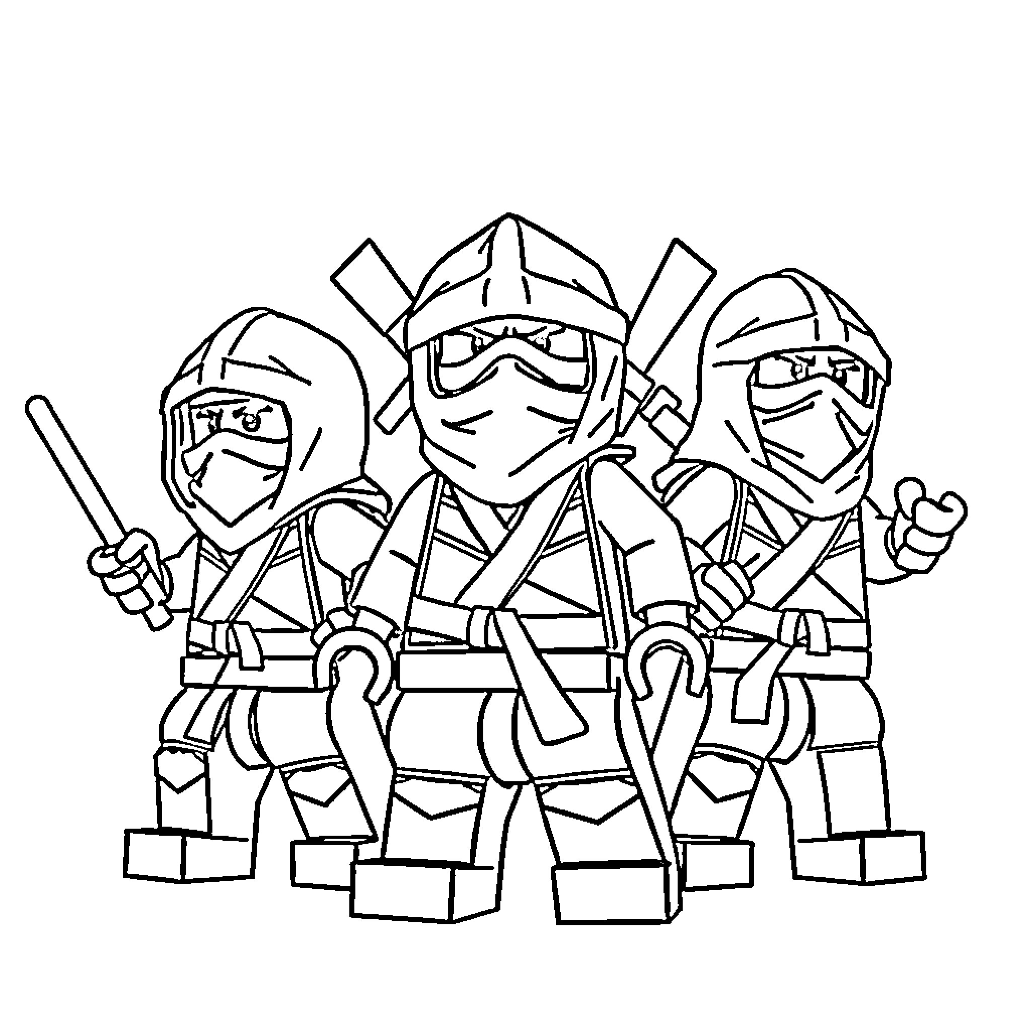 Ninja warriors in action Coloring Page (free black-and-white line drawing printable PDF for all, from beginners to advanced learners, including children, teens, adults, and seniors)