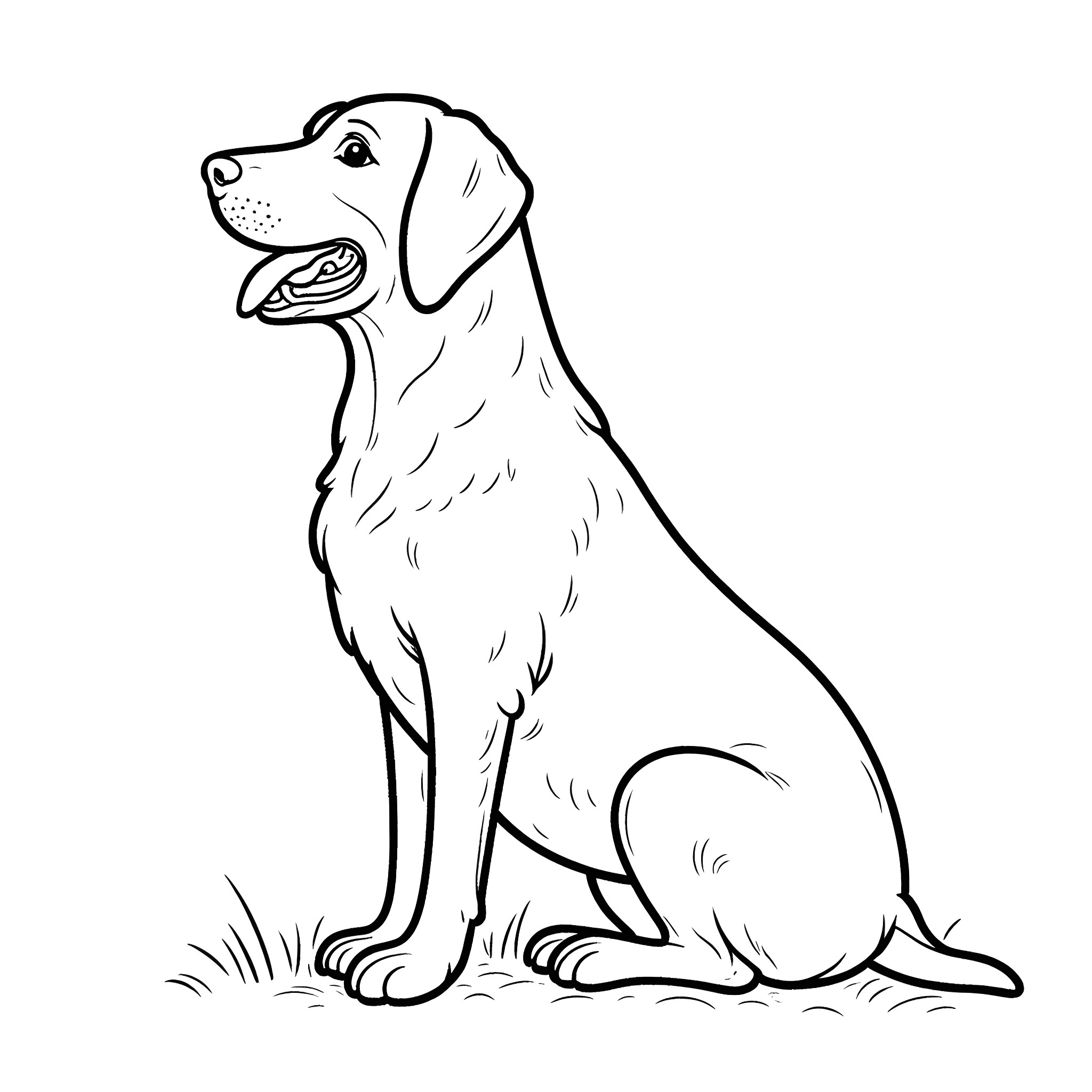 Dog sitting happily in the park Coloring Page (free black-and-white line drawing printable PDF for all, from beginners to advanced learners, including children, teens, adults, and seniors)