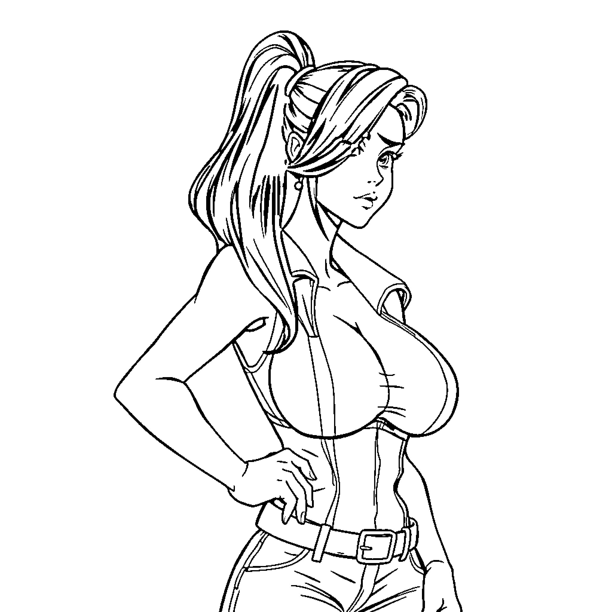Tifa in battle-ready stance Coloring Page (free black-and-white line drawing printable PDF for all, from beginners to advanced learners, including children, teens, adults, and seniors)
