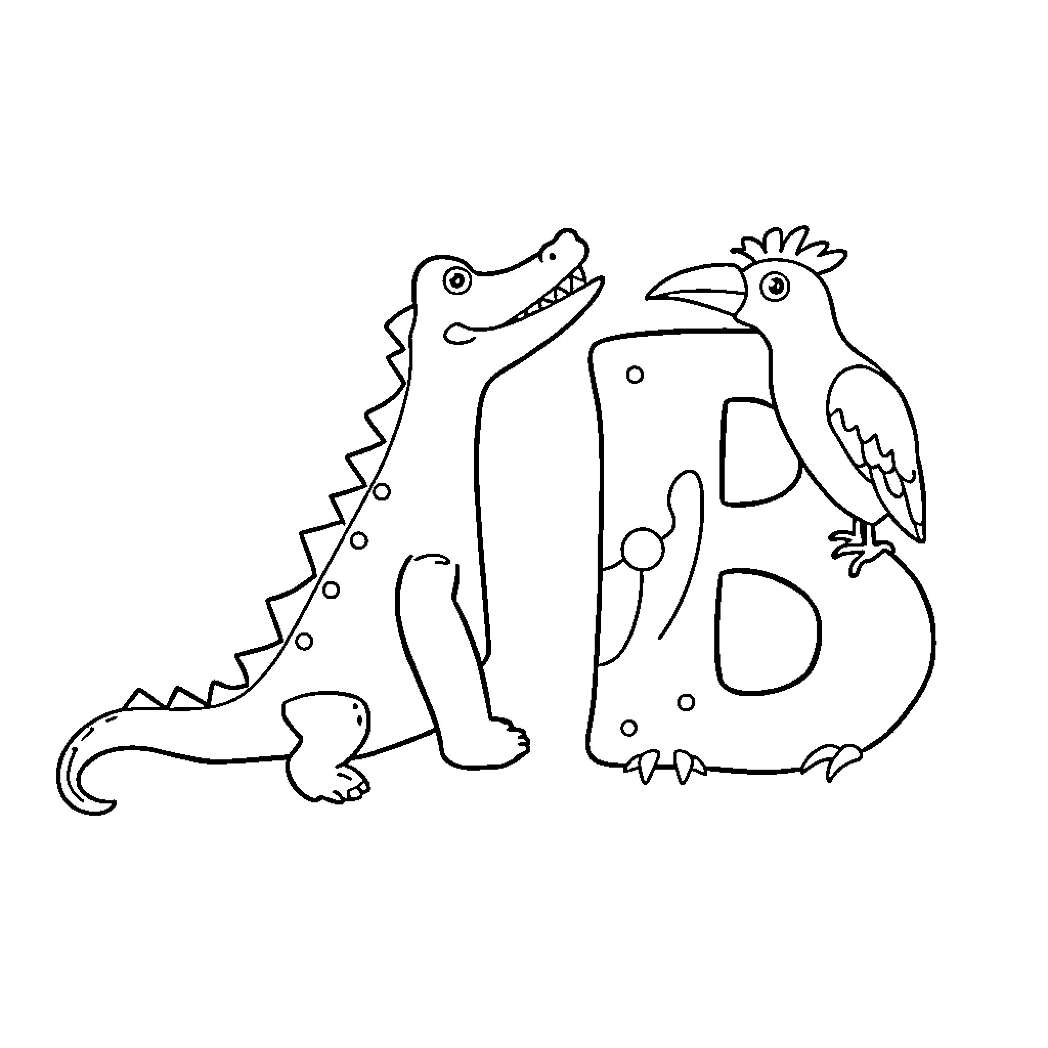Animal Alphabet: Playful Critters in Outline Coloring Page (free black-and-white line drawing printable PDF for all, from beginners to advanced learners, including children, teens, adults, and seniors)