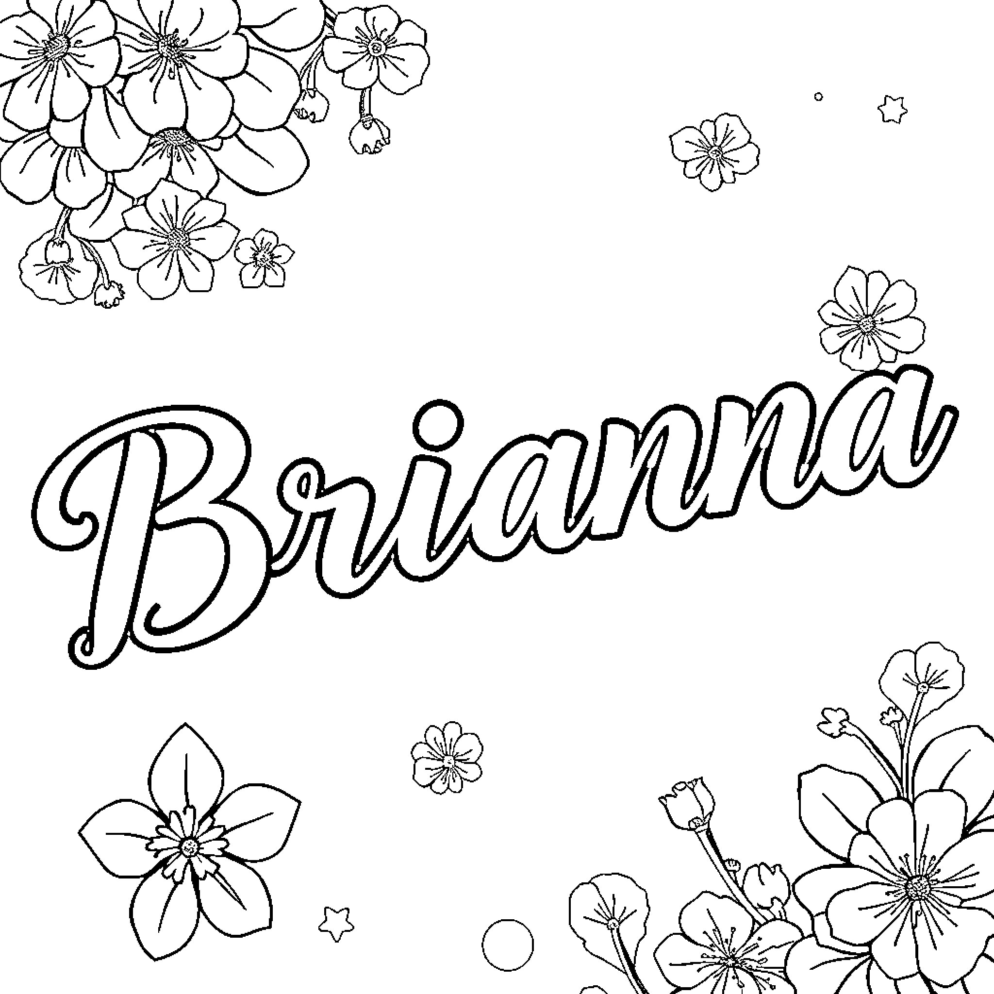 Brianna's Floral Artwork Adventure Coloring Page (free black-and-white line drawing printable PDF for all, from beginners to advanced learners, including children, teens, adults, and seniors)