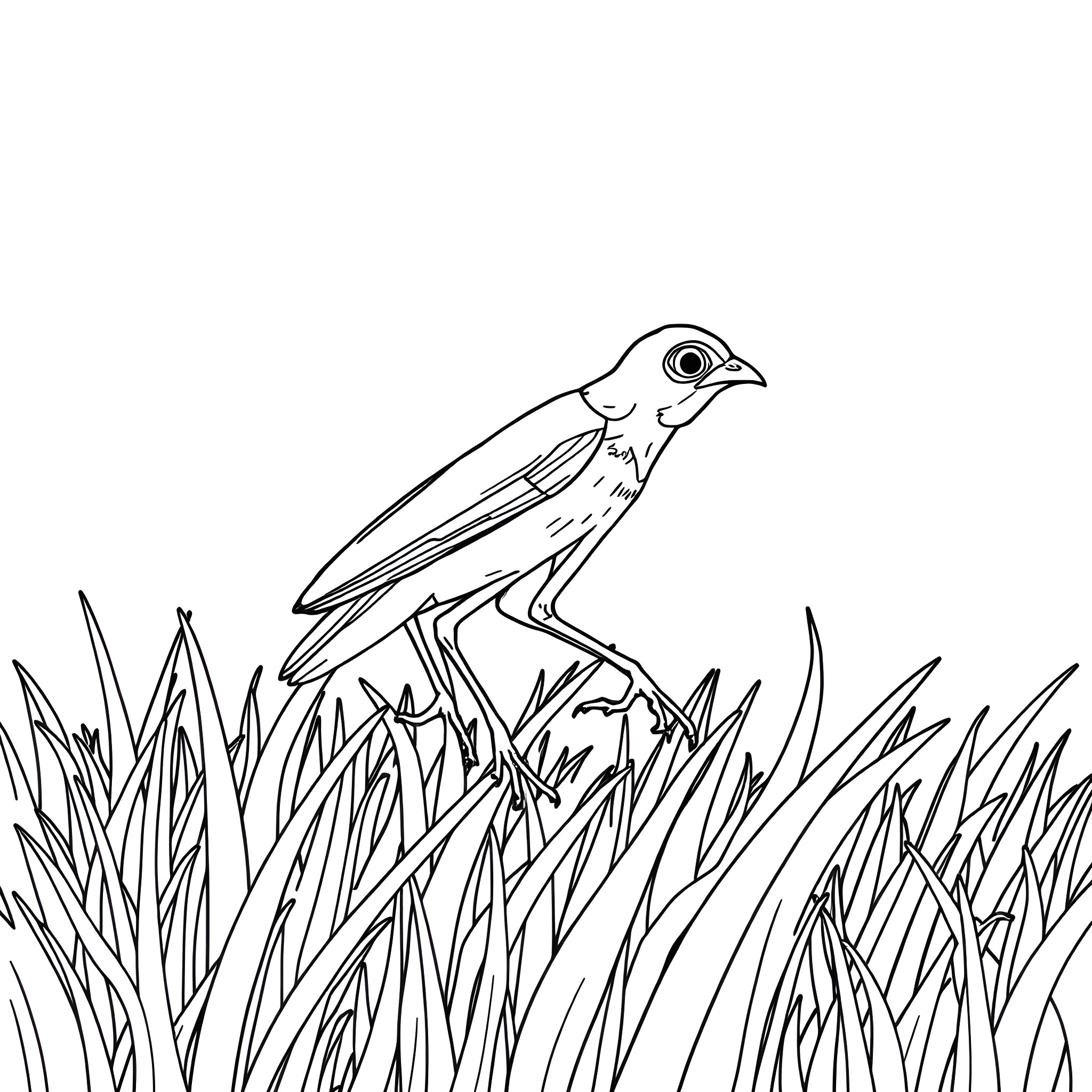 Phyllobates bird in tall grass Coloring Page (free black-and-white line drawing printable PDF for all, from beginners to advanced learners, including children, teens, adults, and seniors)